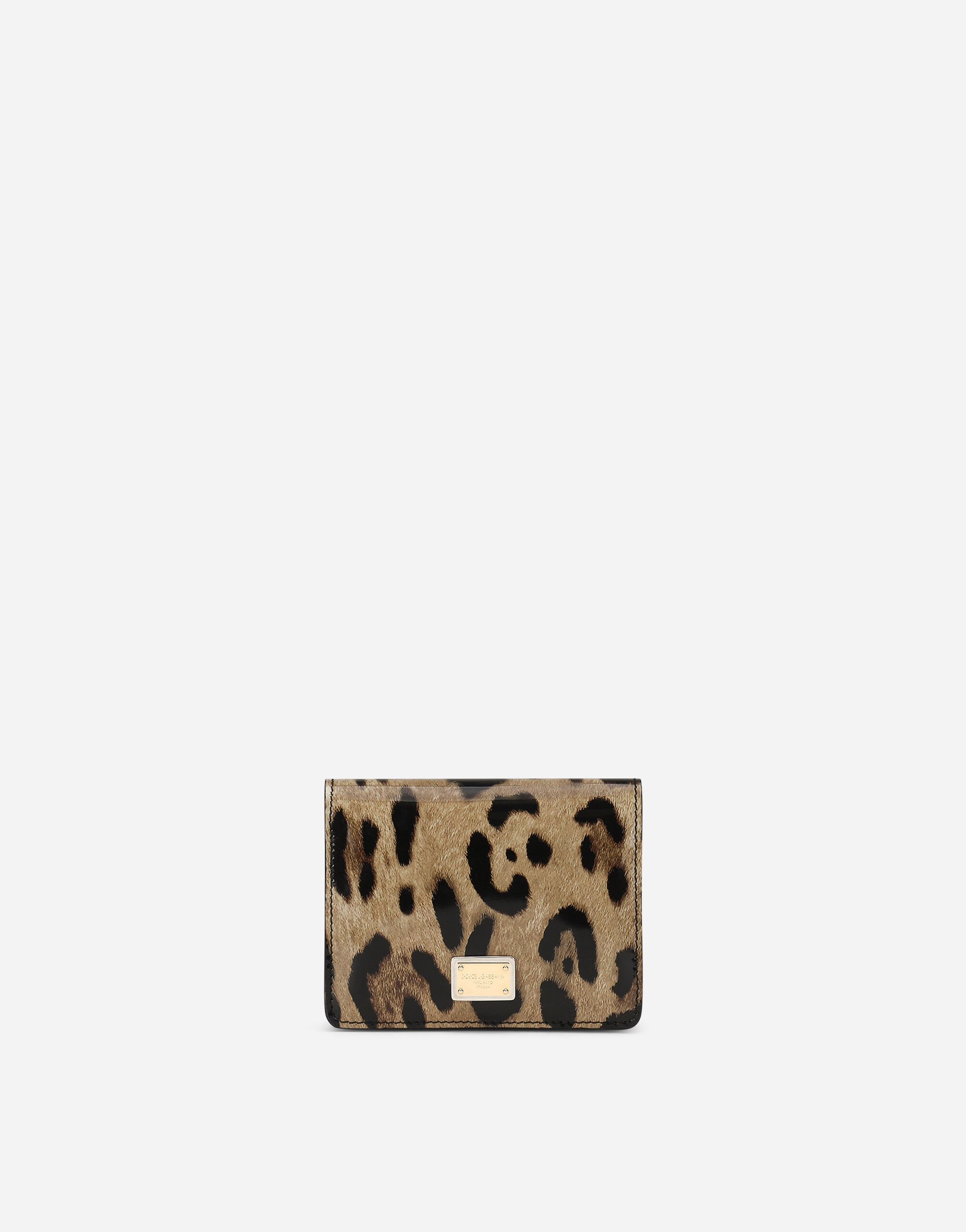 Polished calfskin wallet with leopard print - 1