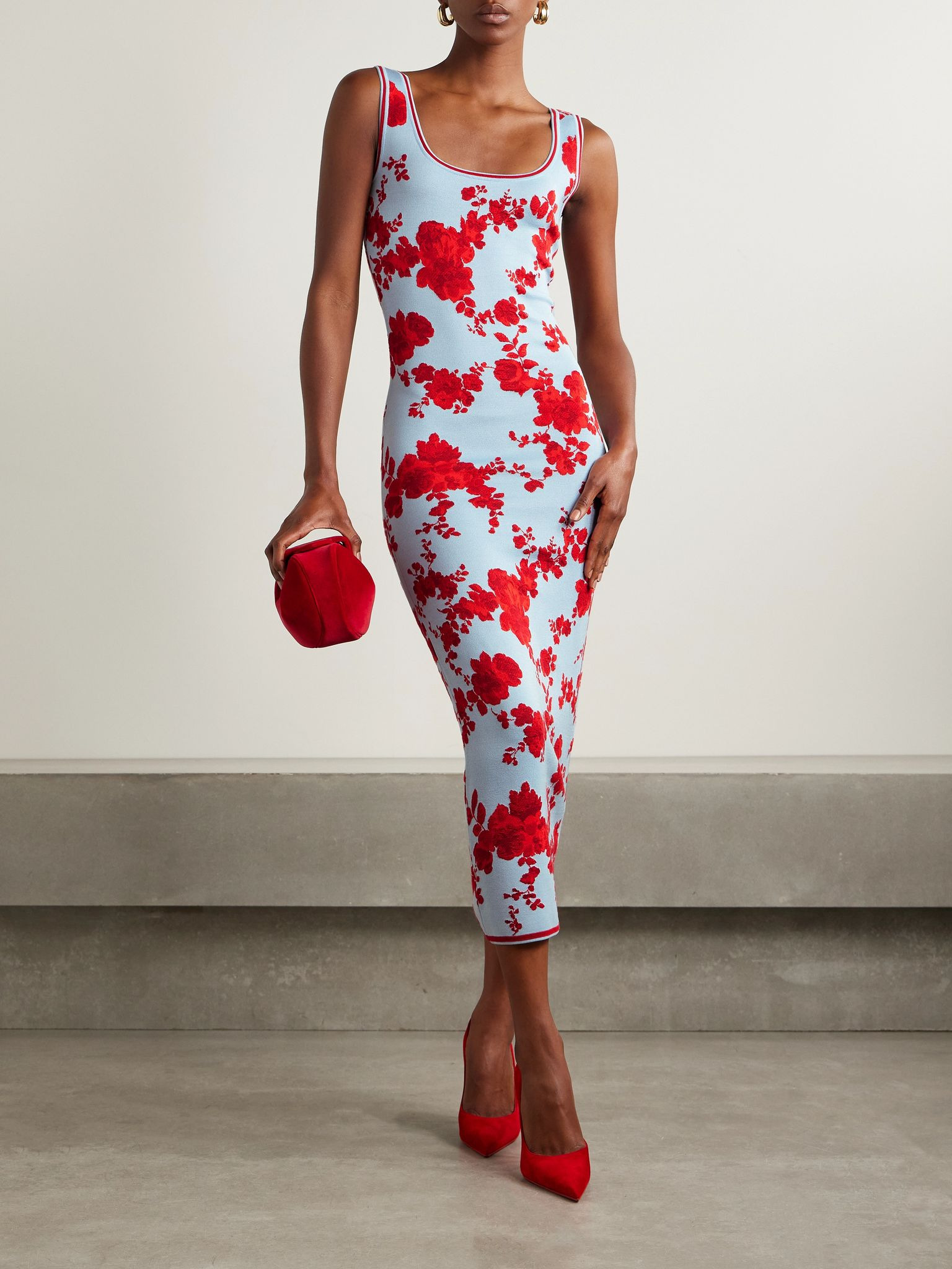 Silk-jacquard midi dress Sky blue - 2