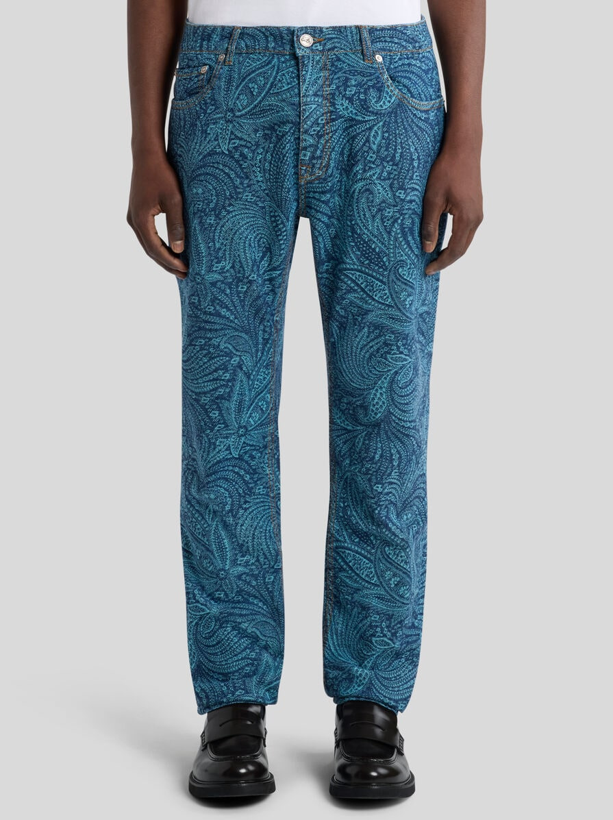 STRETCH JEANS WITH ALL-OVER FOLIAGE - 2