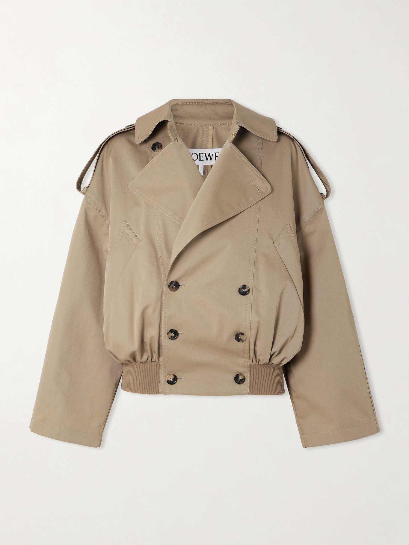 Cropped double-breasted cotton-gabardine jacket - 1