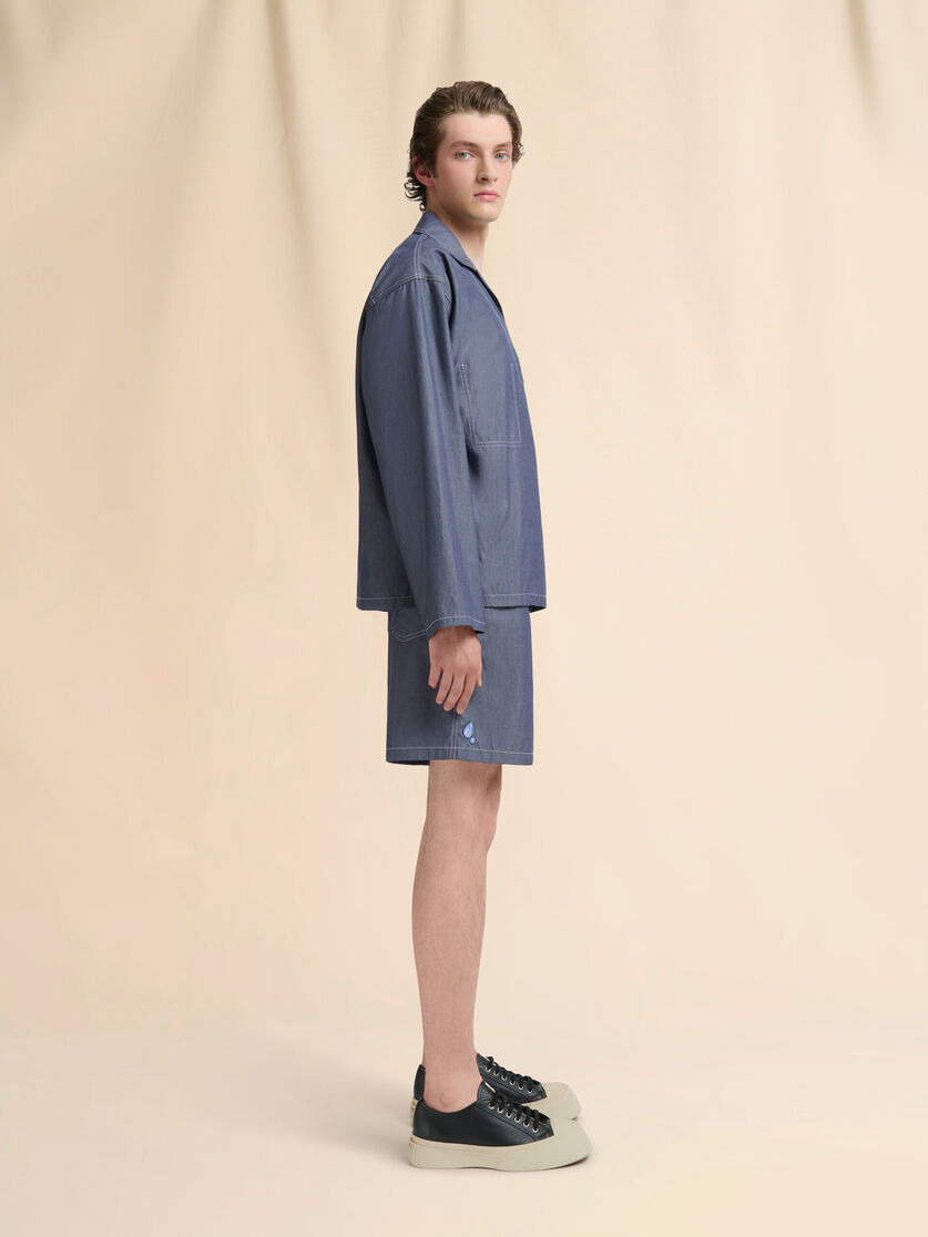 BLUE CHAMBRAY SHORTS WITH BACK ADJUSTER - 5