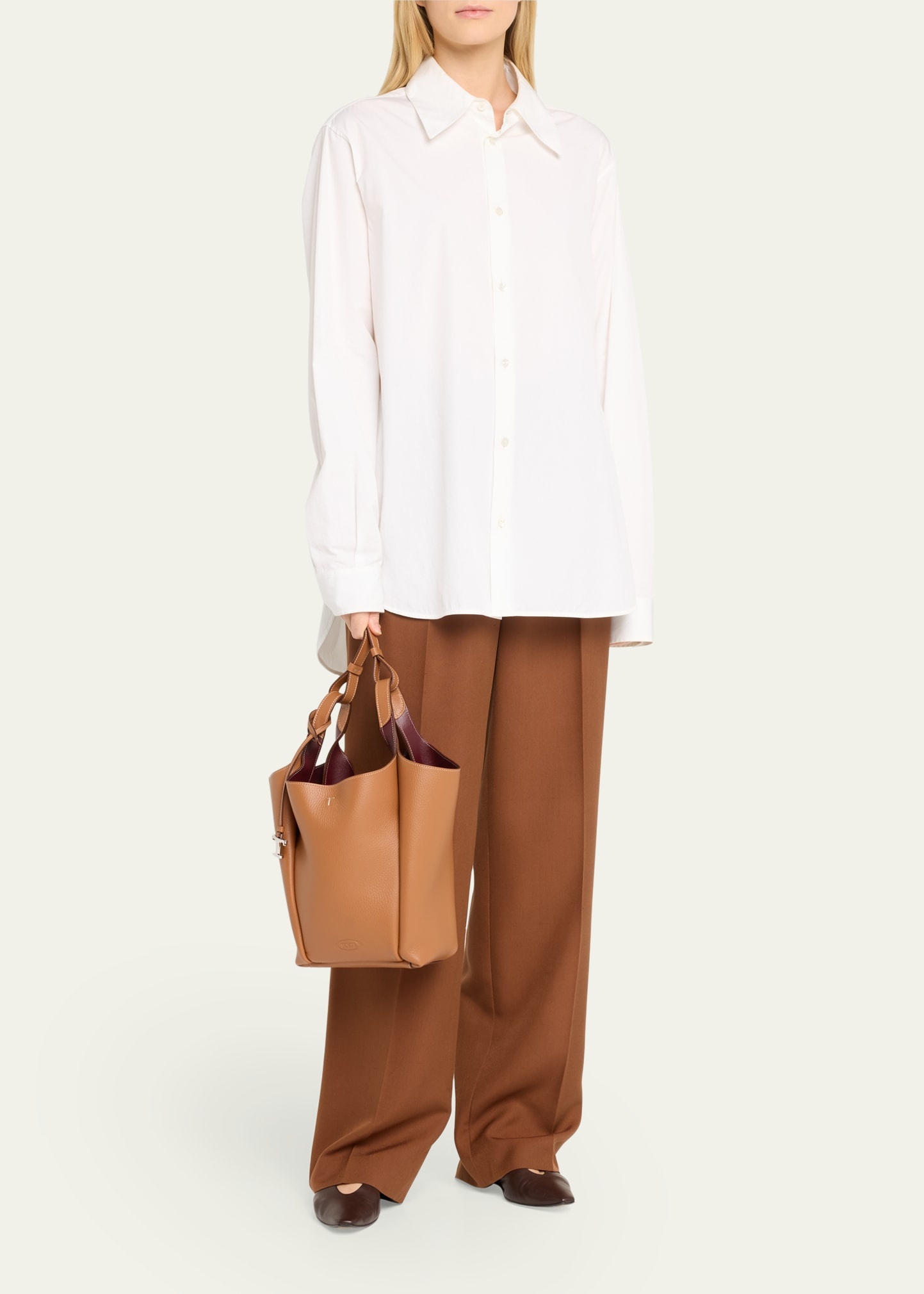 Small Grained Leather Bucket Bag - 5