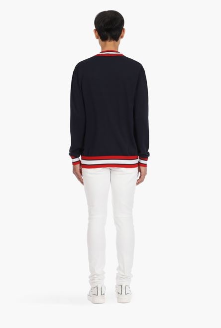Black, red and white cotton cardigan with embroidered Balmain badge - 3