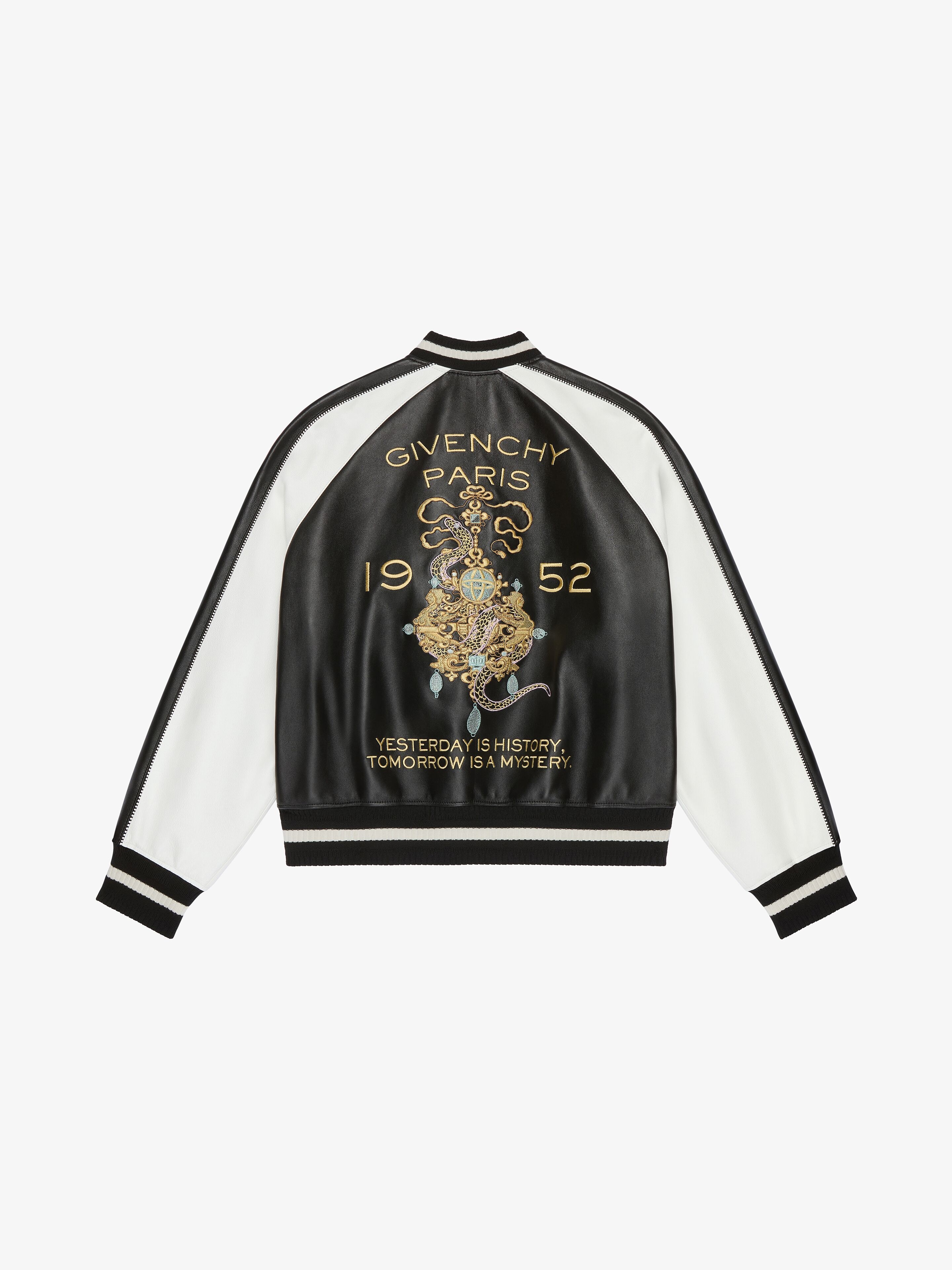 VARSITY JACKET IN NAPPA LEATHER WITH CHANDELIER AND SNAKE EMBROIDERIES - 4