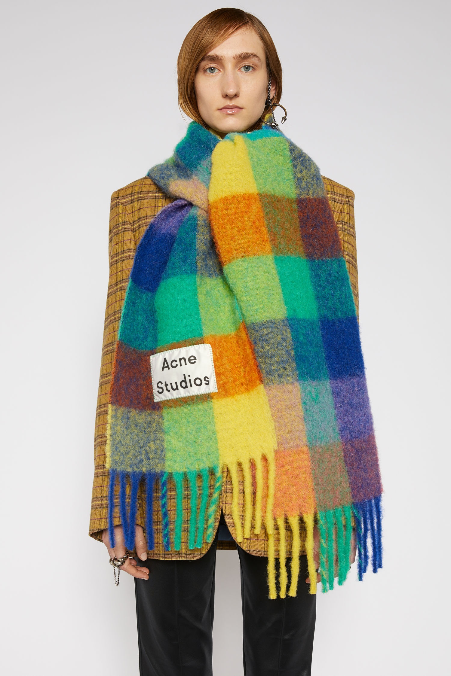 Multi check scarf blue/orange/green - 3