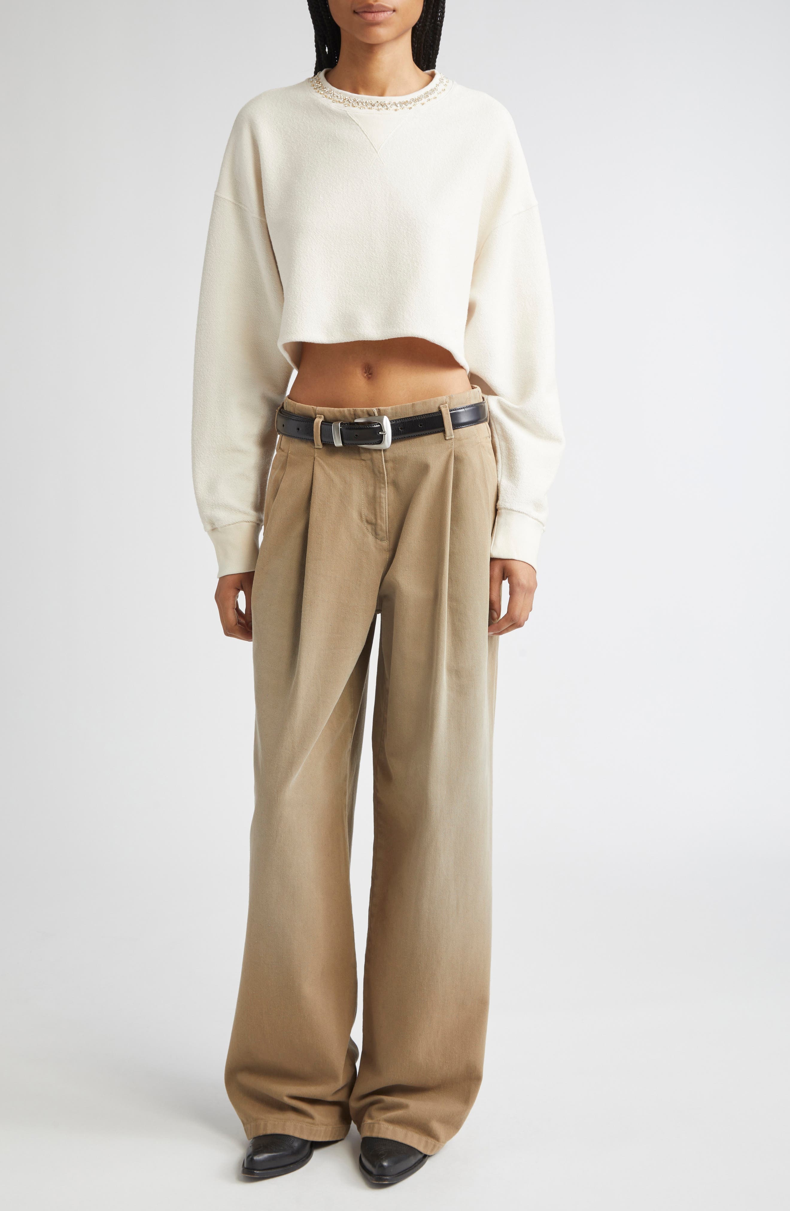 Golden Goose Journey Crystal Embellished Crop Fleece Sweatshirt in Artic Wolf at Nordstrom - 2