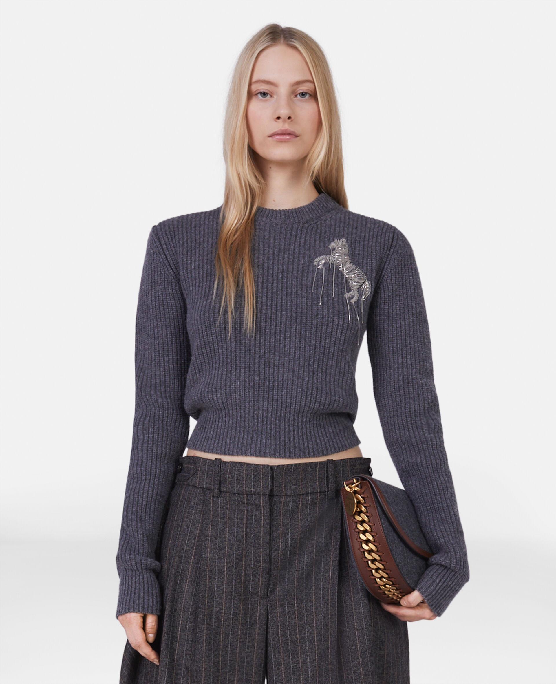 Horse Chain Embroidery Cropped Jumper - 4