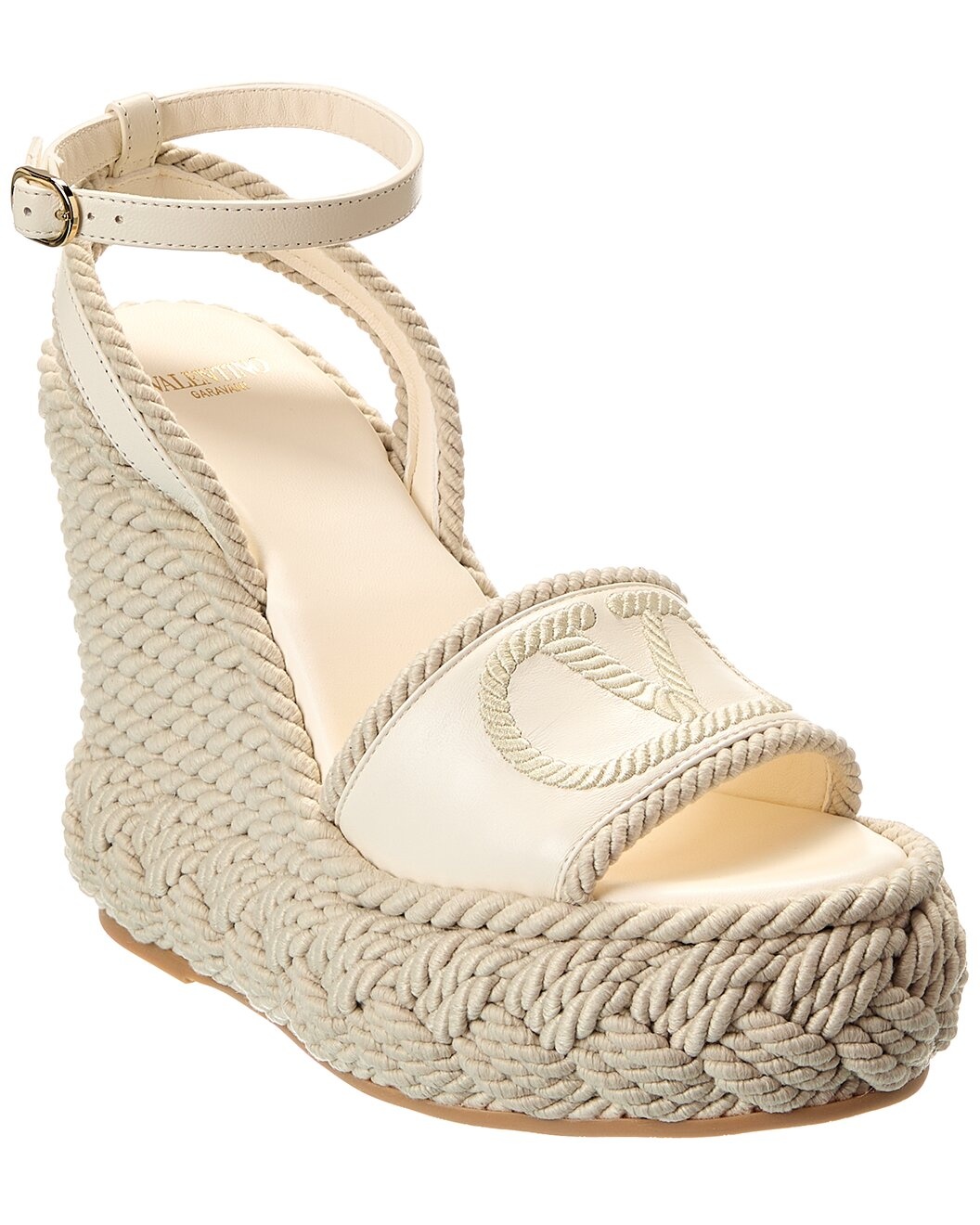 Valentino VLogo Silk Torchon 130 Leather Wedge Sandal - 1