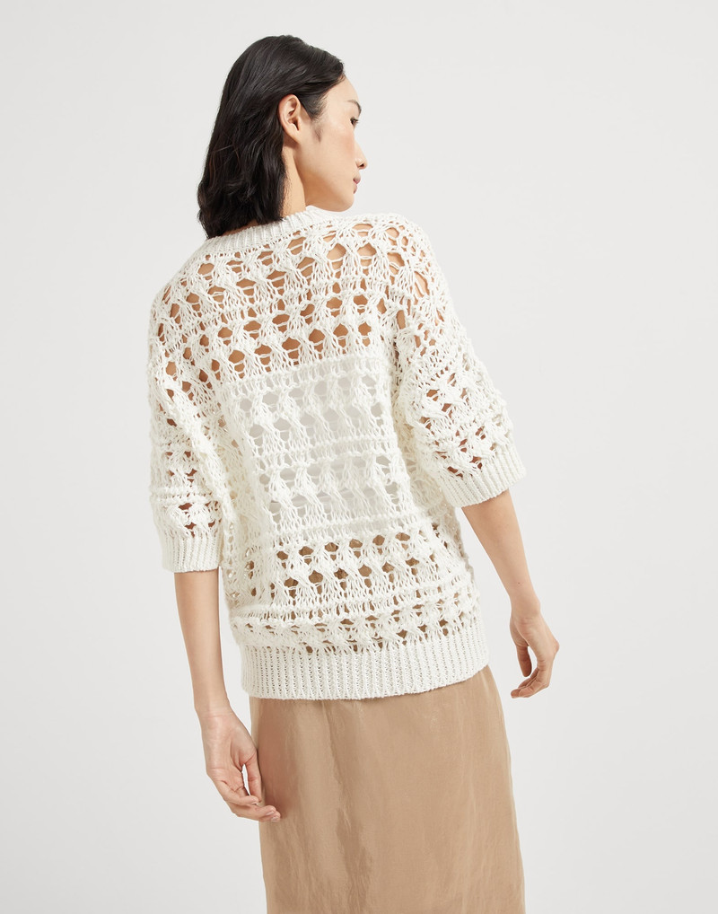 Brunello Cucinelli Jute and cotton textured net sweater outlook