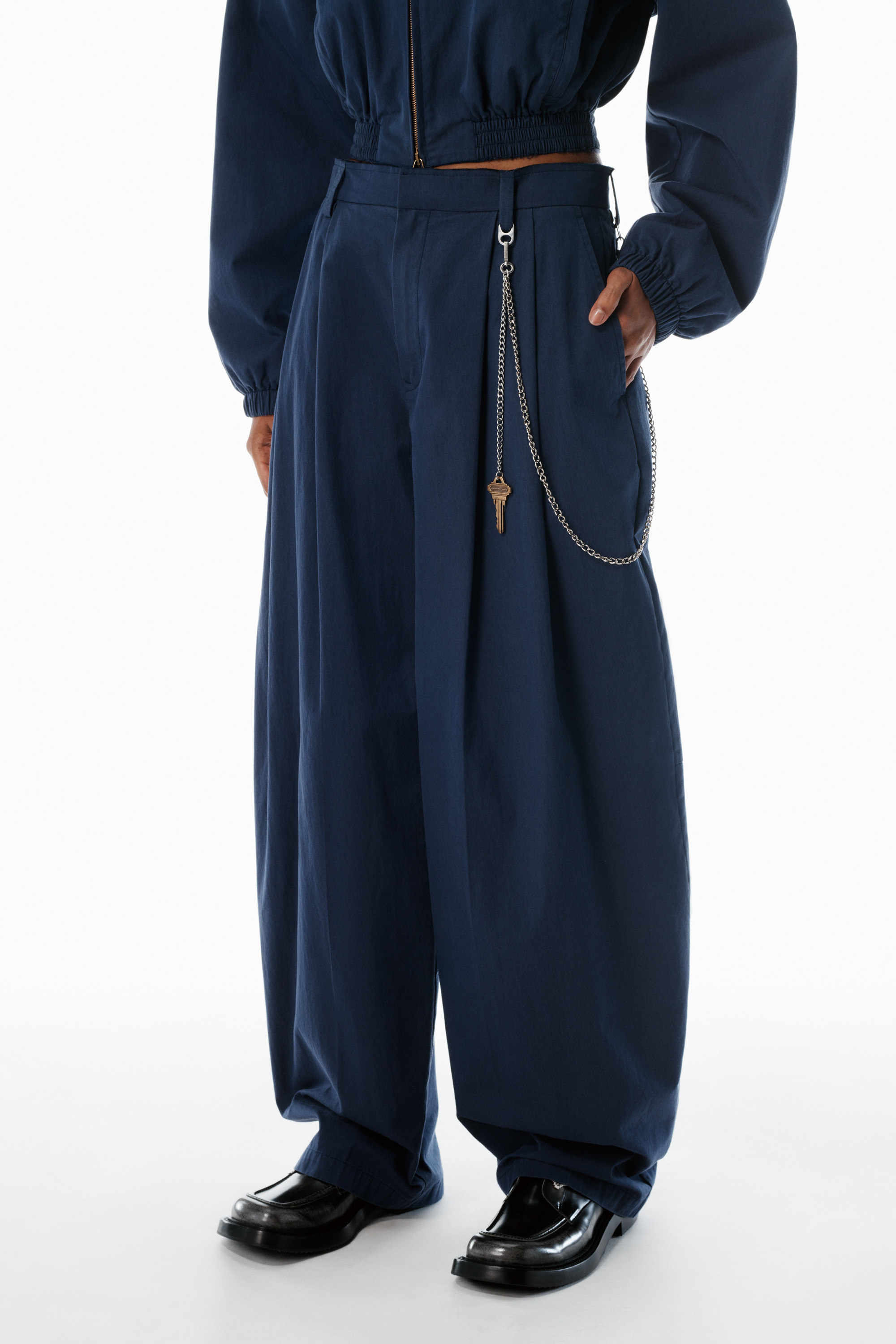 Blue Cotton-Blend Balloon-Leg Pants - 3