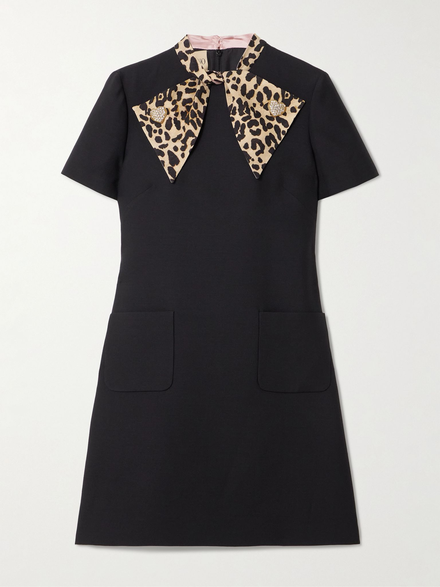 Embellished pussy-bow wool and silk-blend crepe mini dress Black - 1