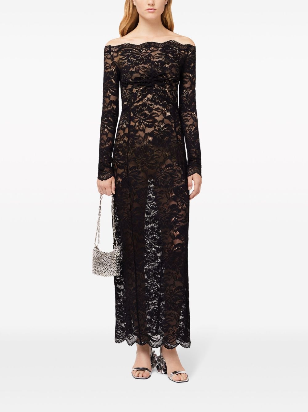 floral-lace bardot-collar dress - 2
