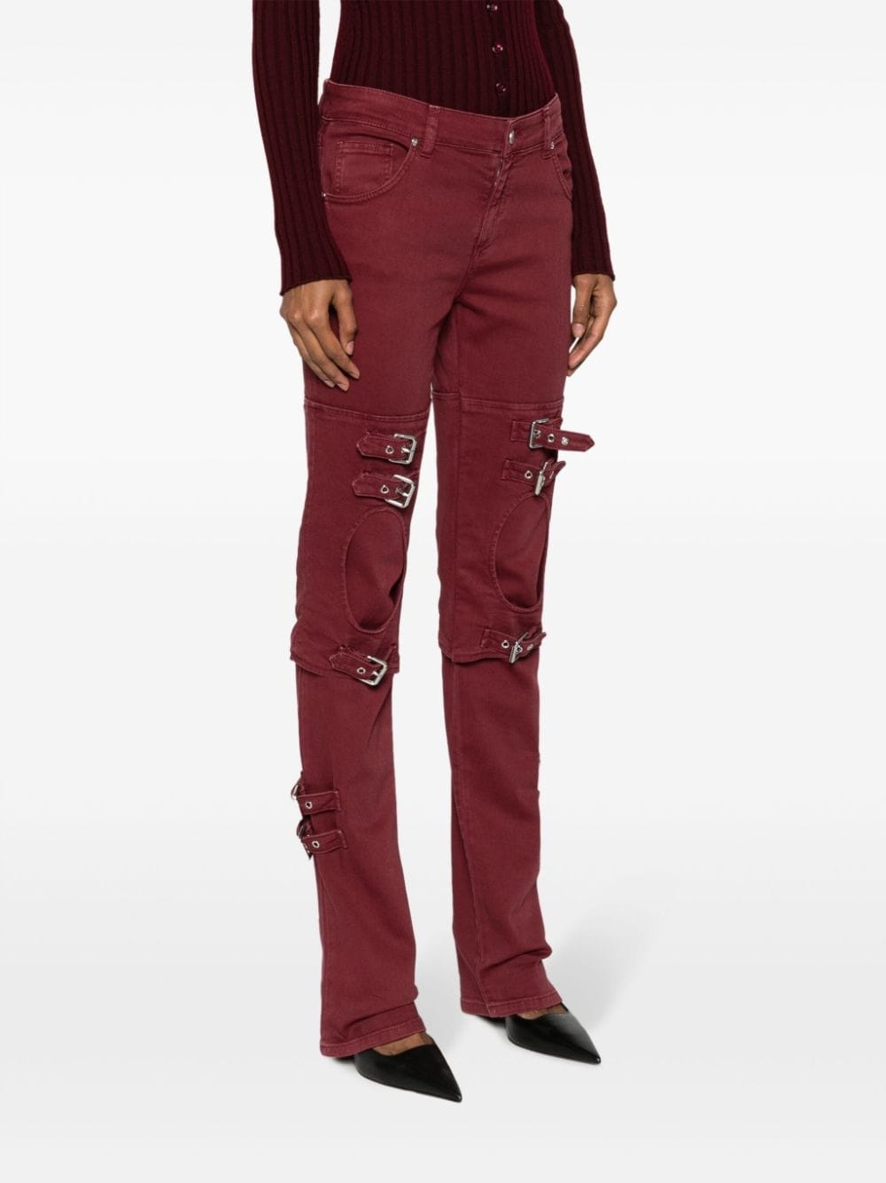 buckle-embellished cut-out jeans - 3