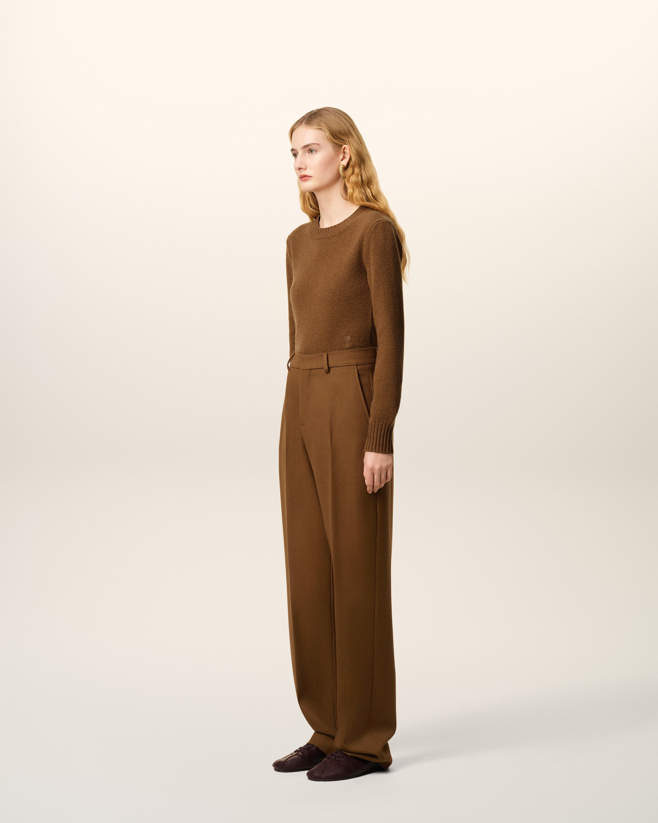 BROWN WOOL LARGE FIT TROUSERS - 9
