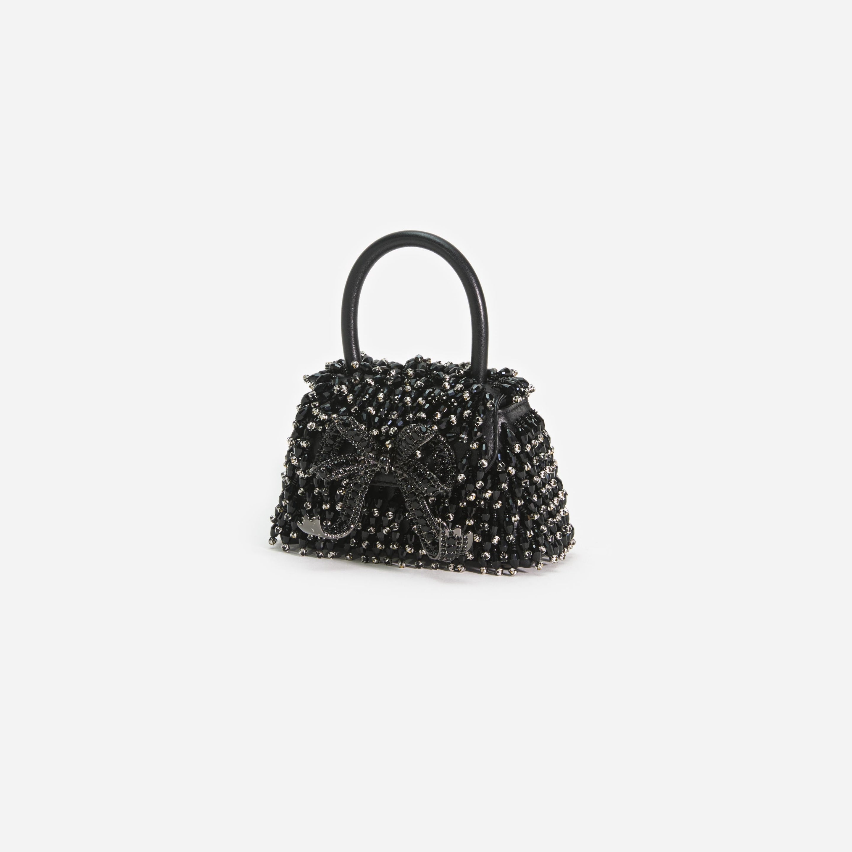 Black Embellished Micro Bow Bag - 2
