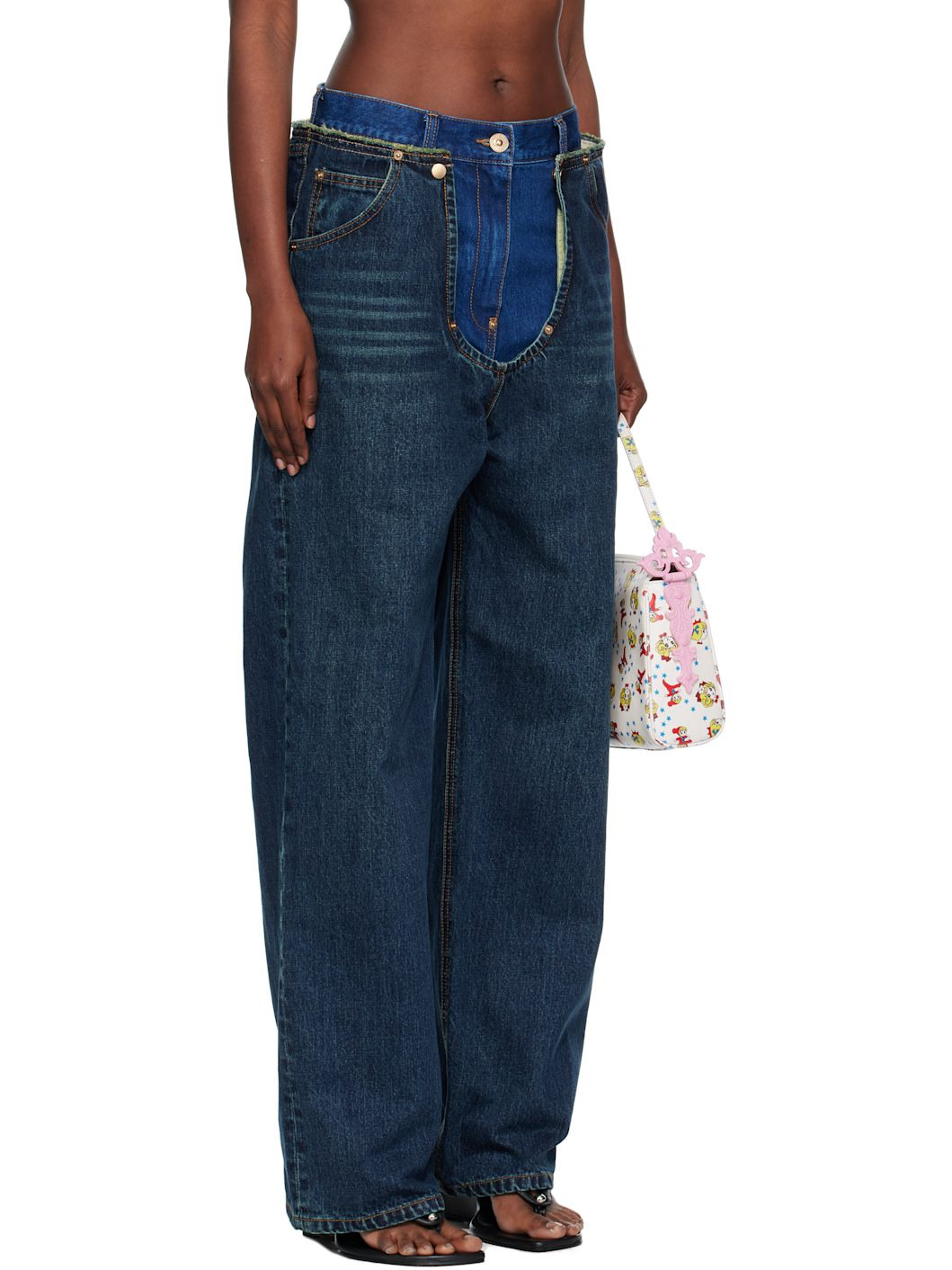 Navy Blooming Layered Washed Jeans - 2