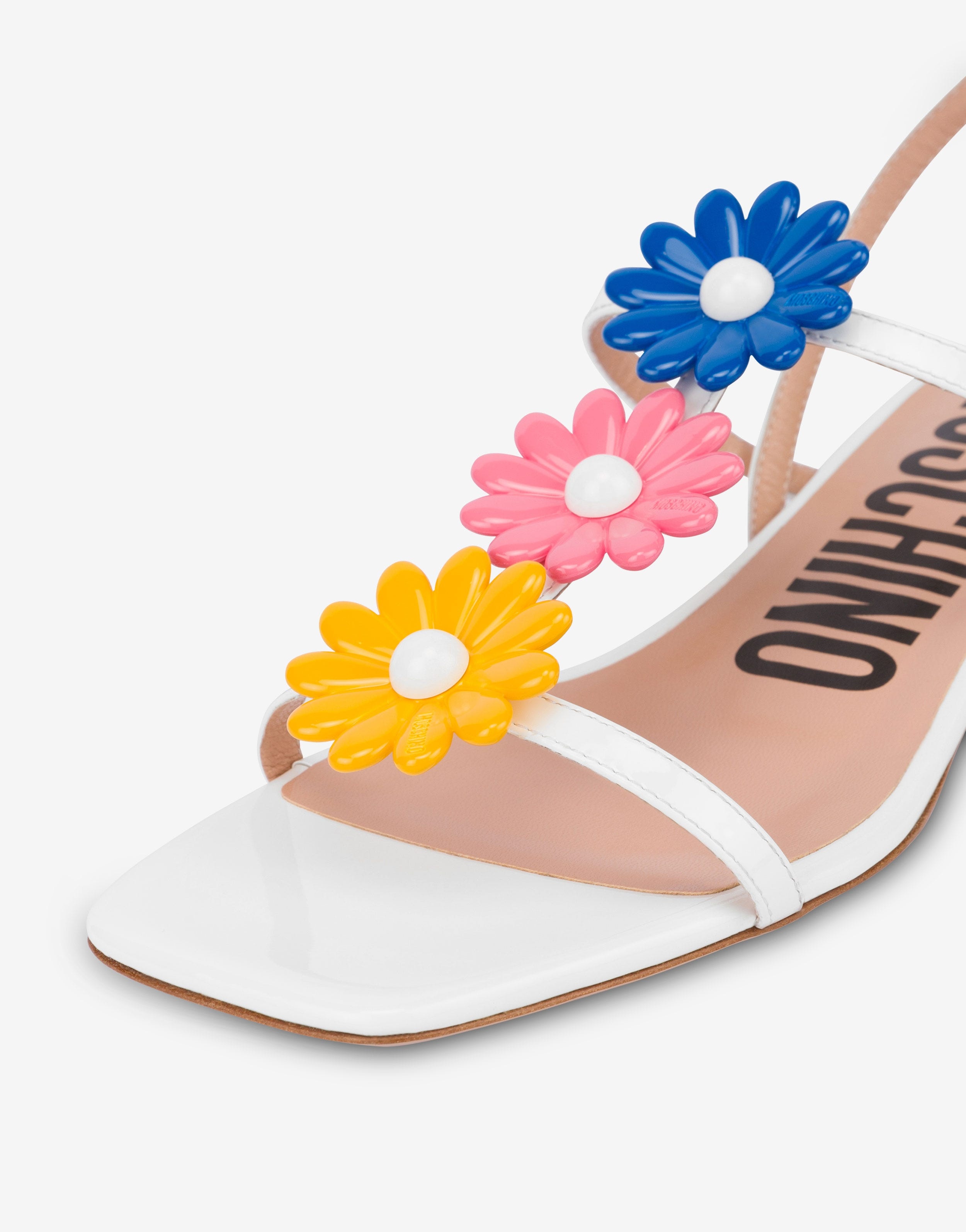 PATENT LEATHER MULTI-COLOUR FLOWERS FLAT SANDALS - 4