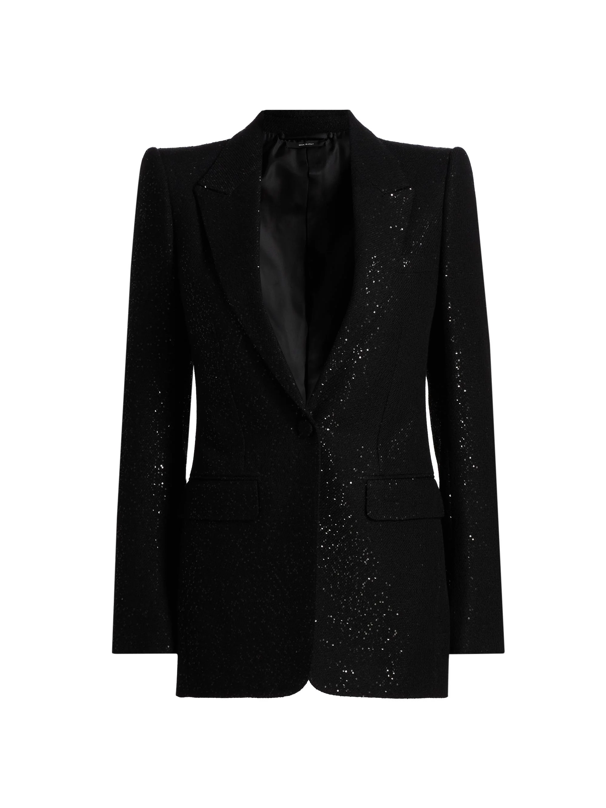 Women's Sequined Wool-Blend Crepe Single-Breasted Jacket - Black - 1