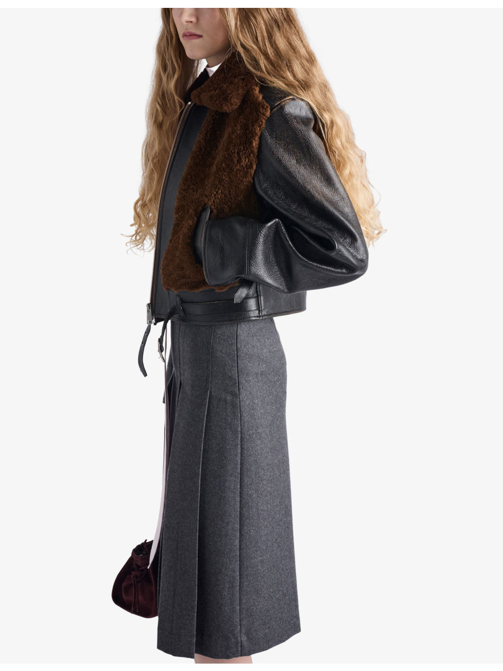 Pleated Flannel Wool Midi Skirt - 3