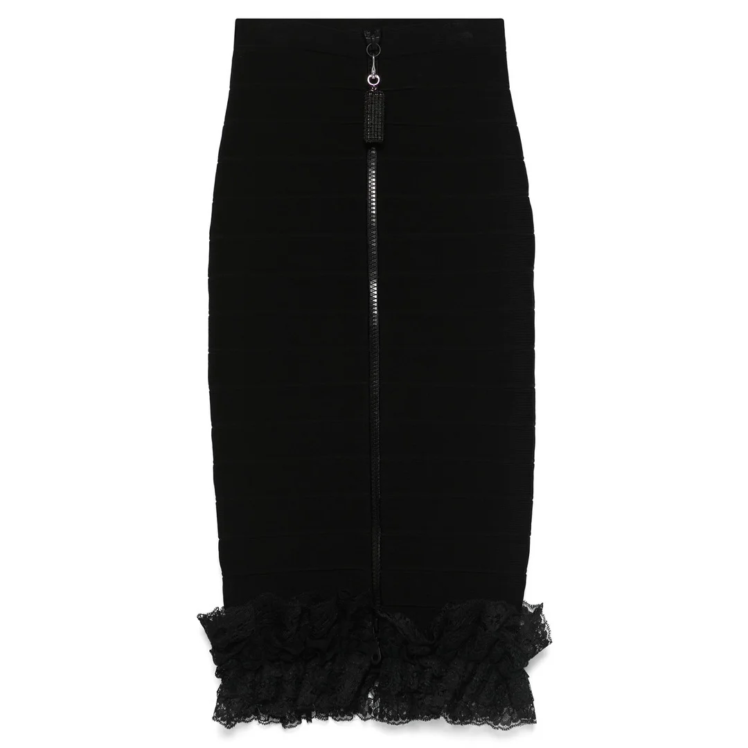 Black Ruffle Knit Midi Skirt - 1