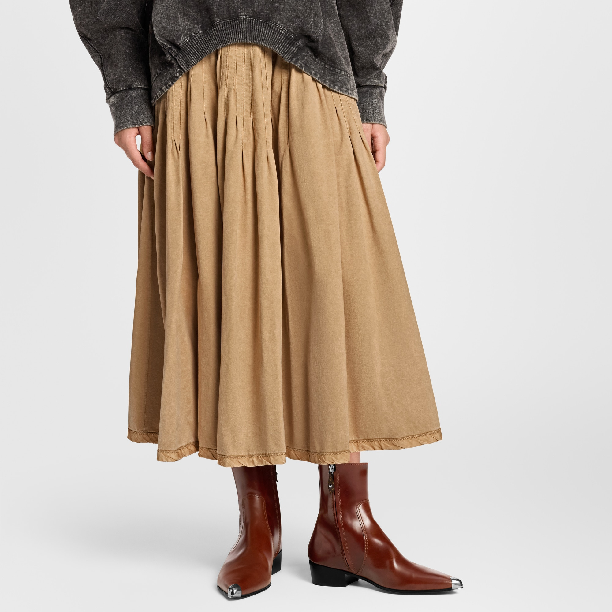 Pleated Jersey Maxi Skirt - 4