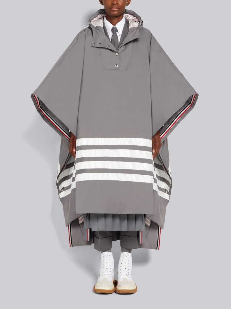 Medium Grey Military Ripstop Down Filled Satin 4-Bar Oversized Hooded Poncho 1