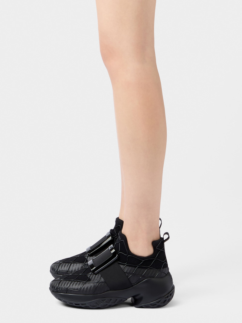 Roger Vivier Viv' Run Technical Lacquered Buckle Sneakers in Technical Fabric outlook