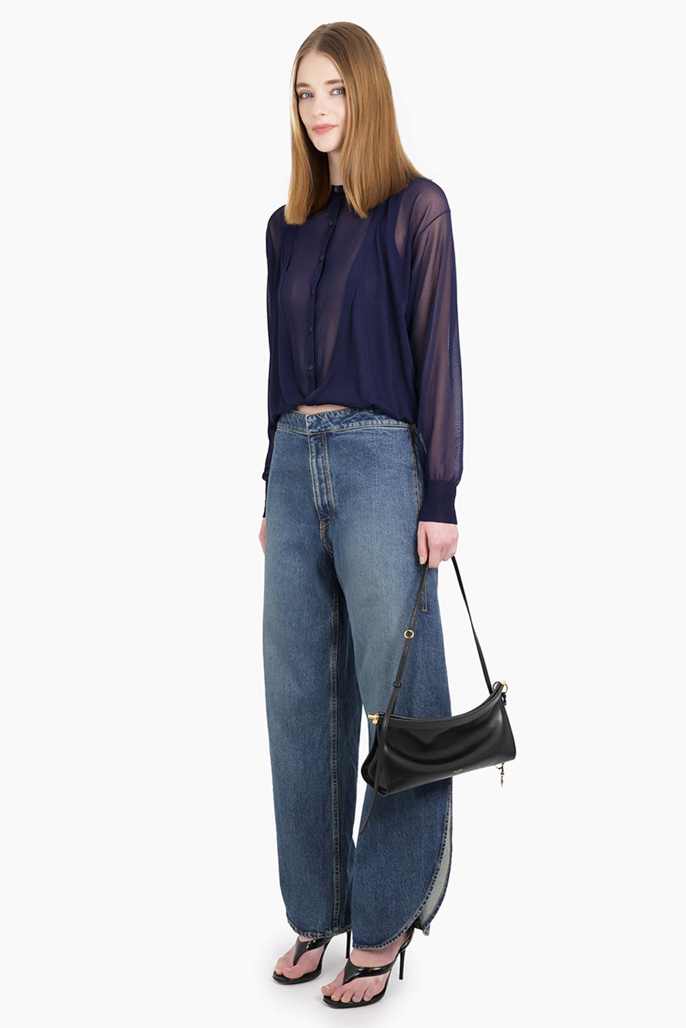 FOLDED L/S SHEER CARDIGAN | MIDNIGHT BLUE - 2