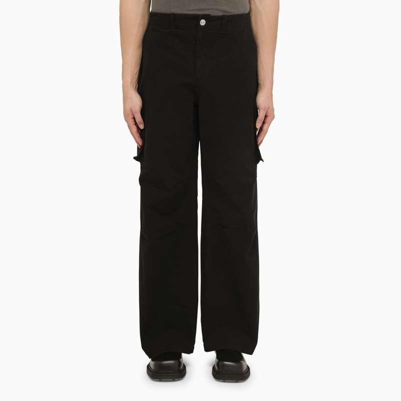 Black cotton cargo trousers - 1