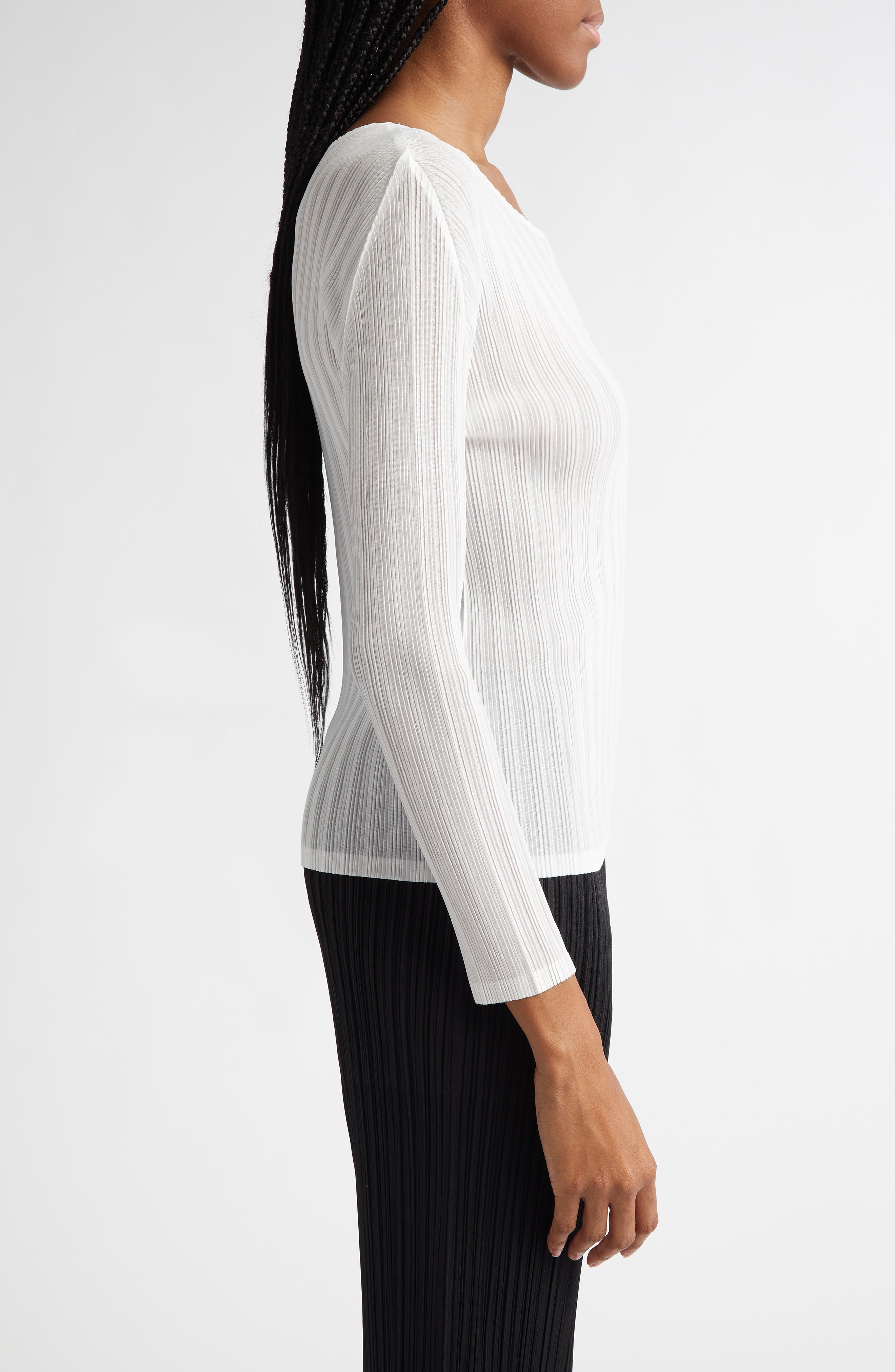 Pleats Please Issey Miyake Pleated Long Sleeve Top in White at Nordstrom - 3
