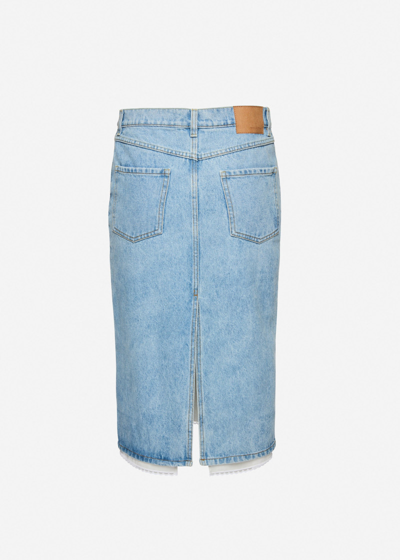 Denim skirt in light blue with lace slip 2