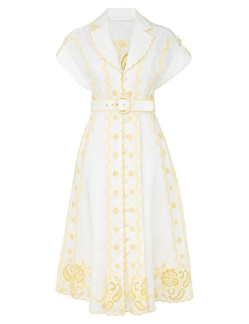 zimmermann white embroidered dress NWOT $1,600 Zimmermann Dancer Tie Neck Linen Voile Embroidered Mini Dress  AU0 XS