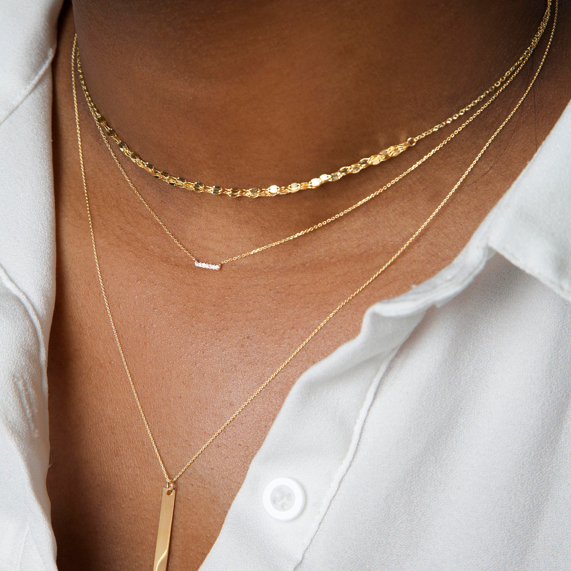 Gold Sparkle Triple Chain Choker Necklace - 7