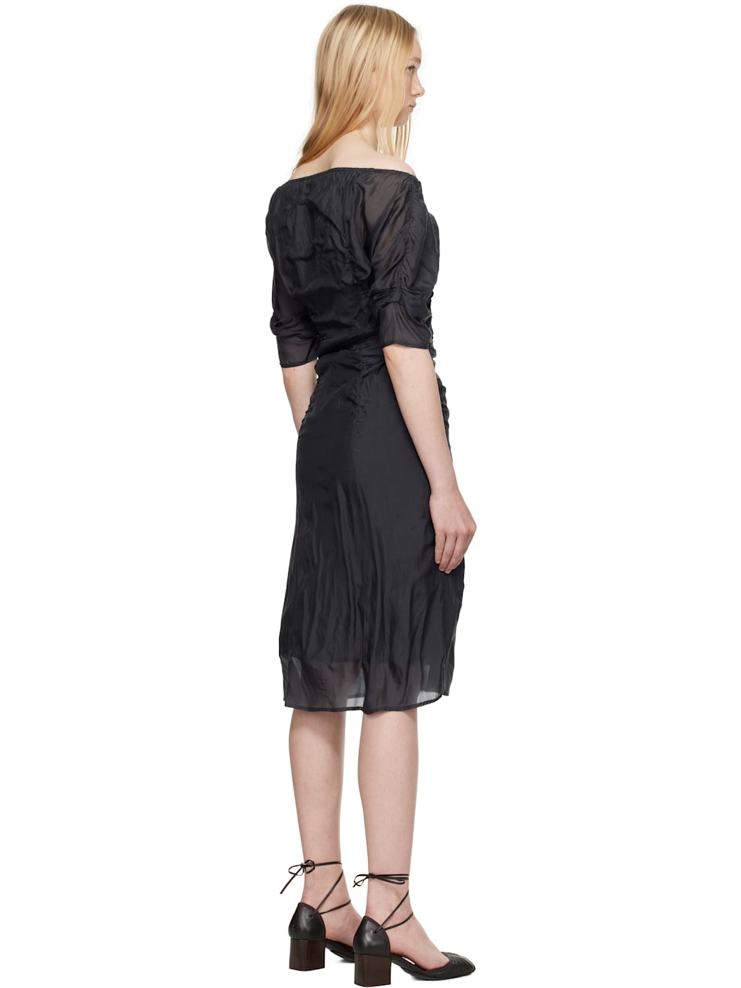 Gray Silk Chiffon Parachute Midi Dress - 3