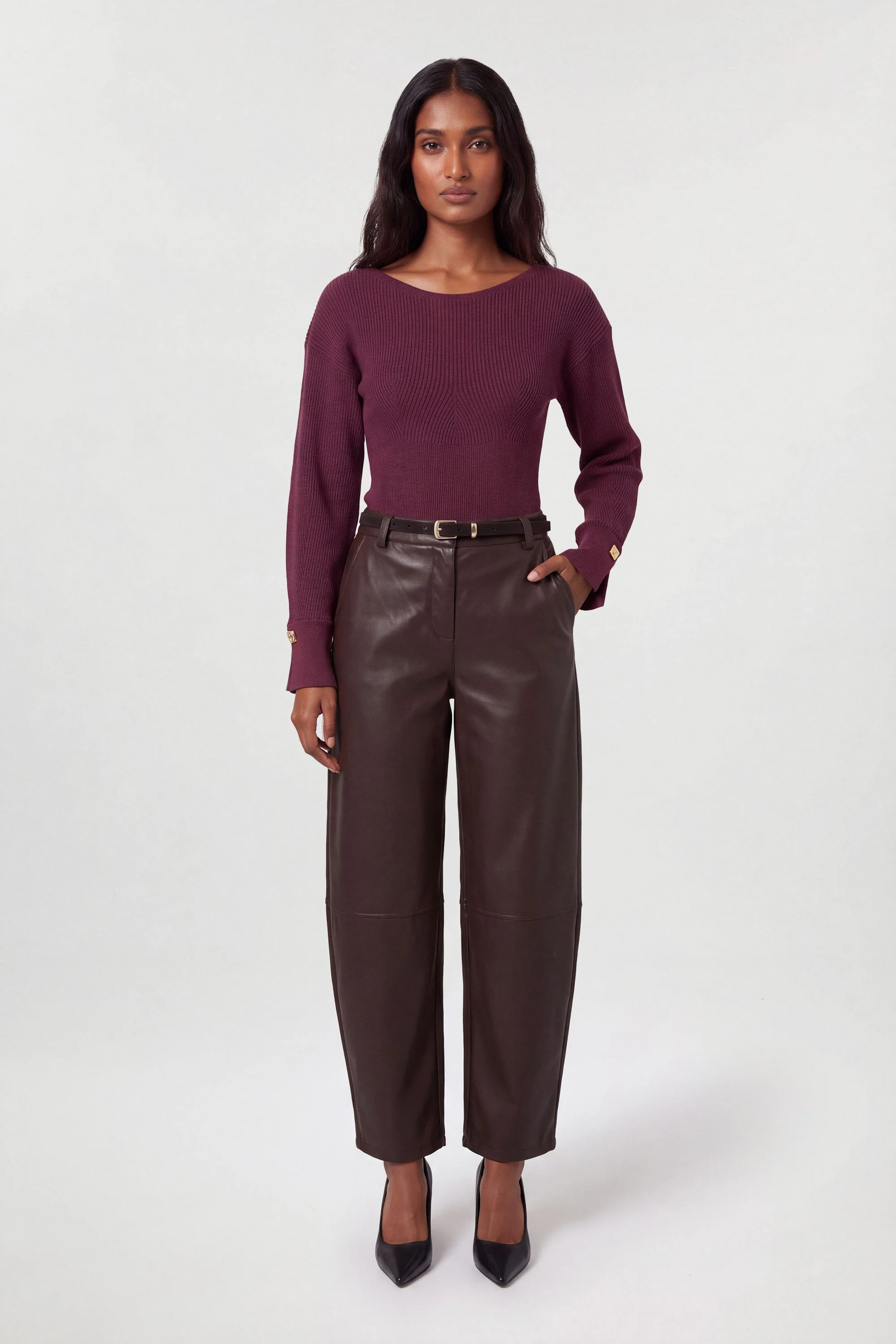 Ribbed Crew Neck Knitted Jumper - 1