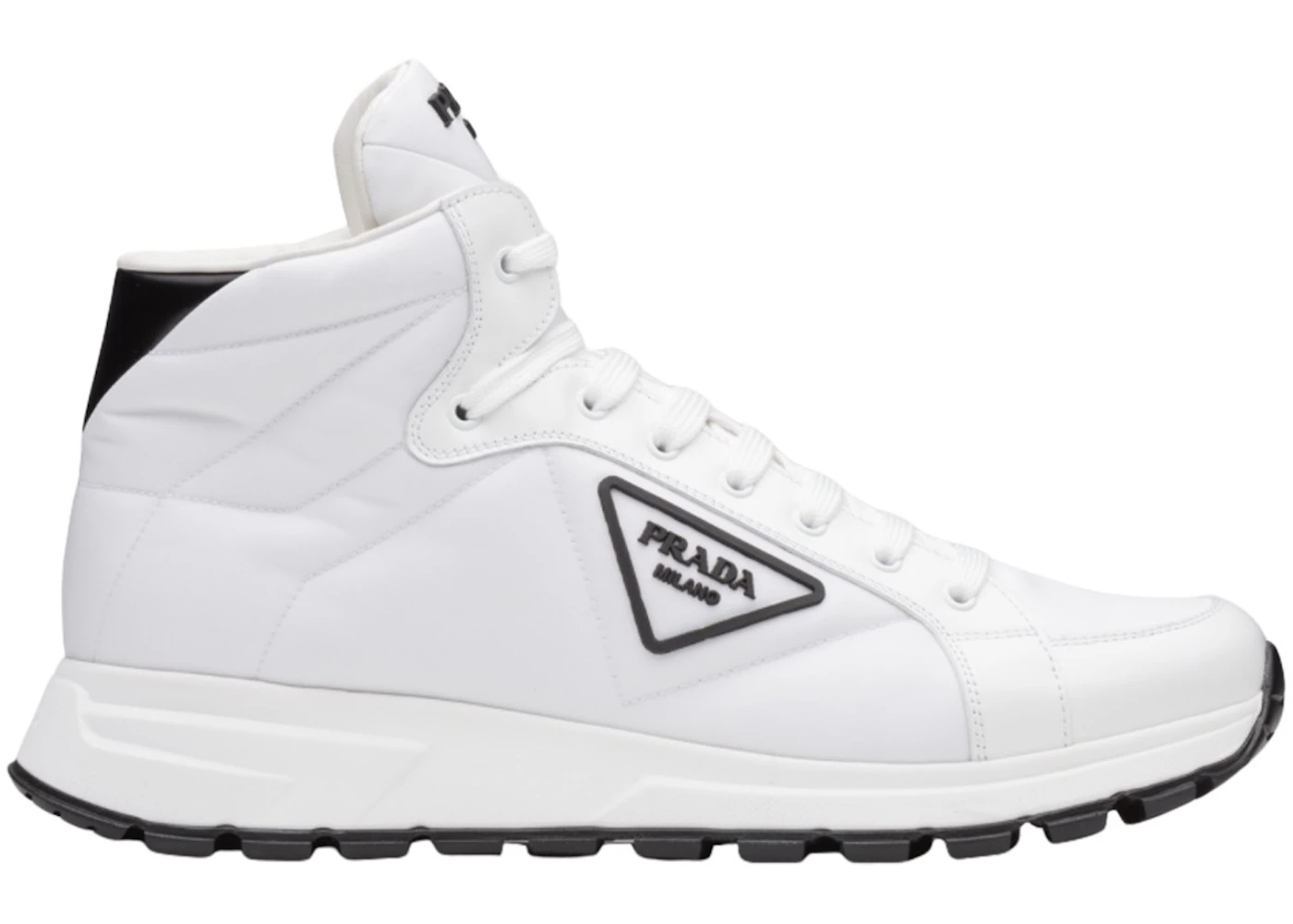 Prada PRAX 01 High Top Re-Nylon and Brushed Leather White Black - 1