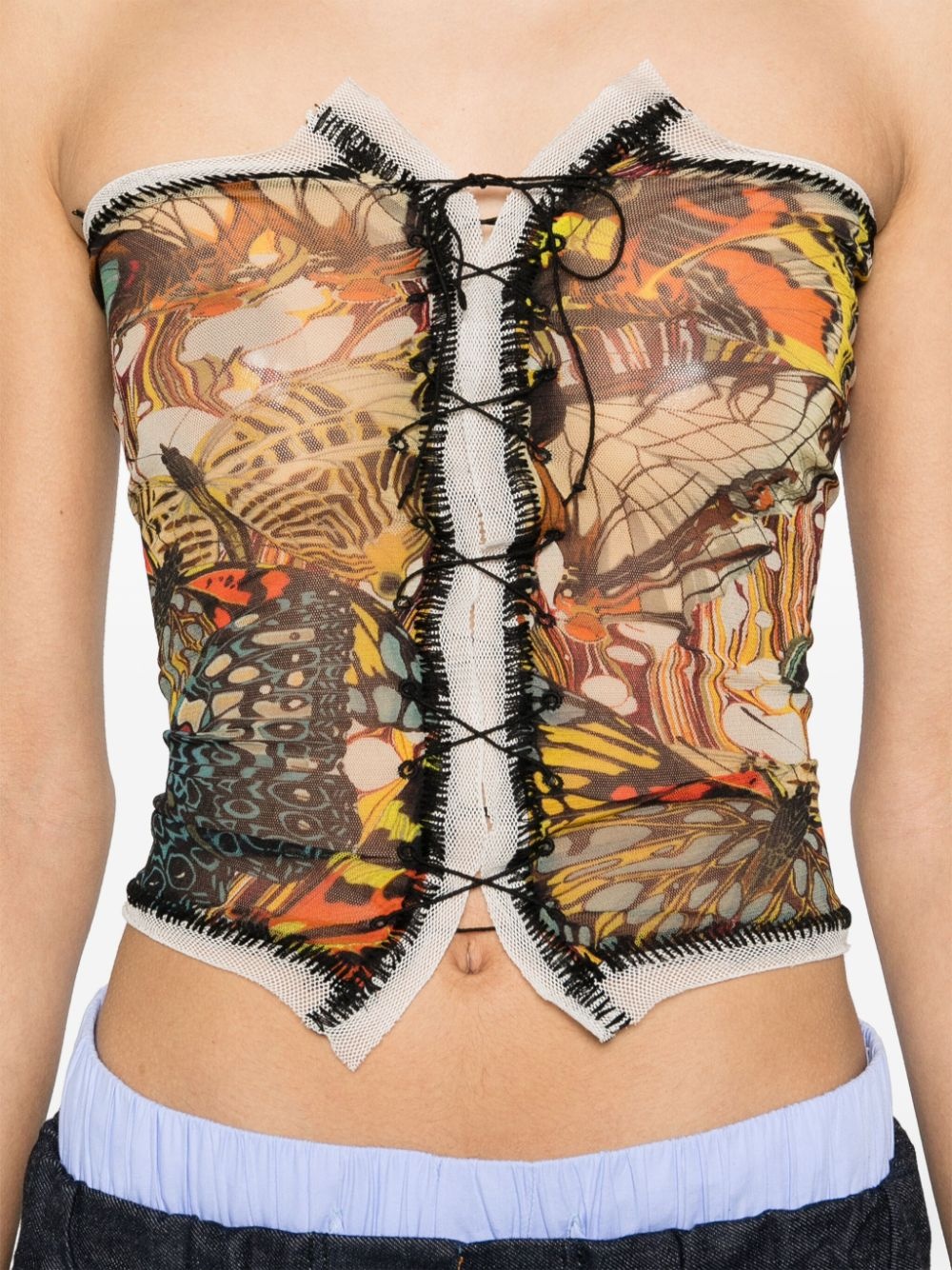 Papillon-print mesh bustier top - 5