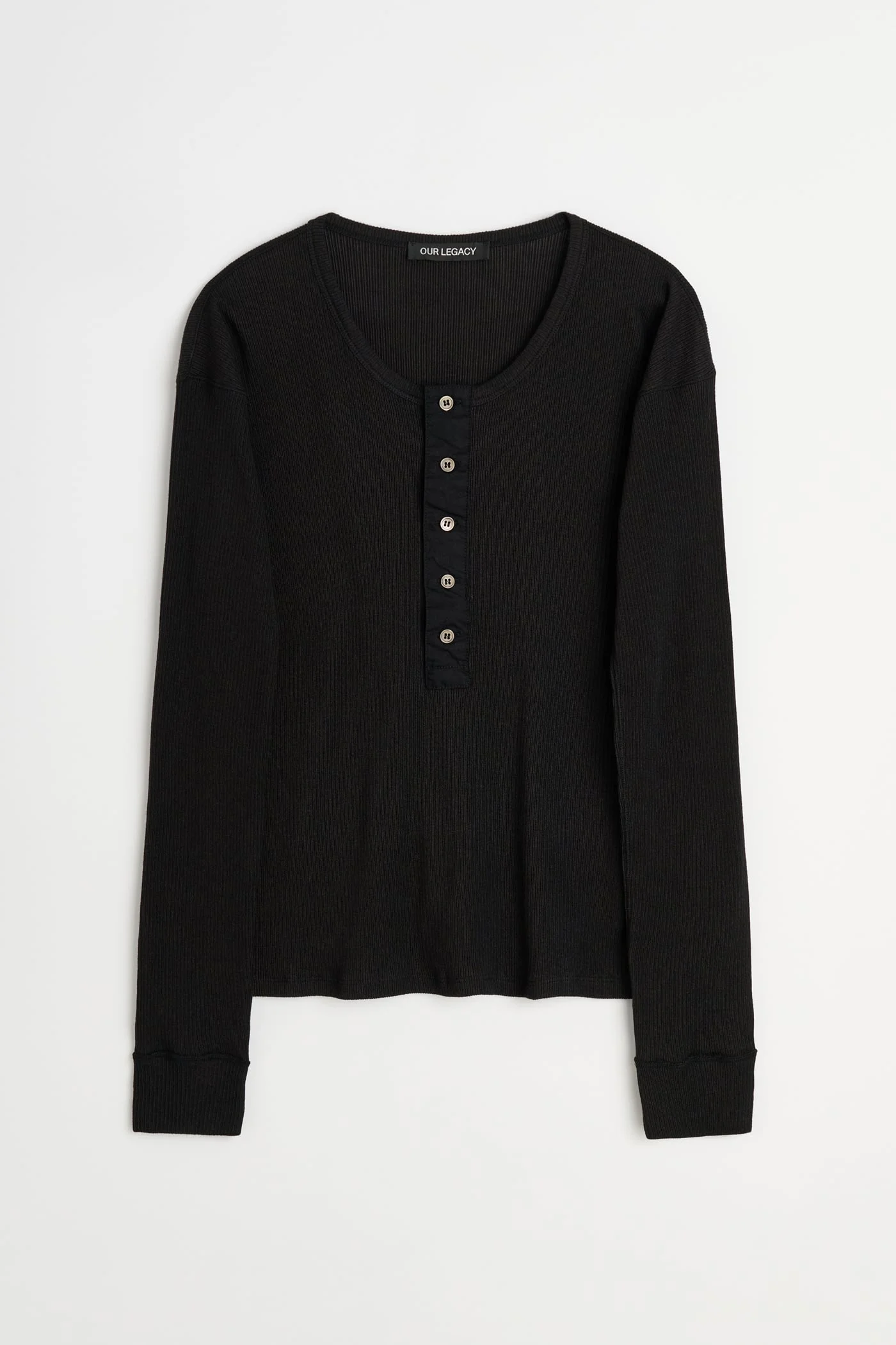 Gentle Henley Longsleeve Charred Shade Ripple Rib - 1