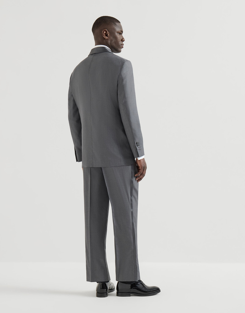 Lightweight virgin wool and silk twill tuxedo with shawl lapel jacket and trousers with pleat 3