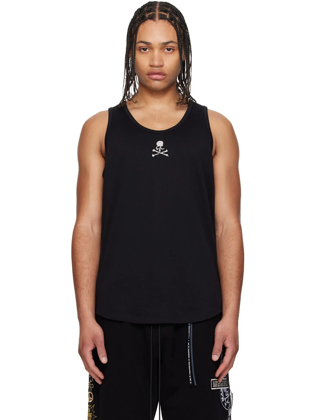 Black Glass Beaded Loopwheel Tank Top - 1