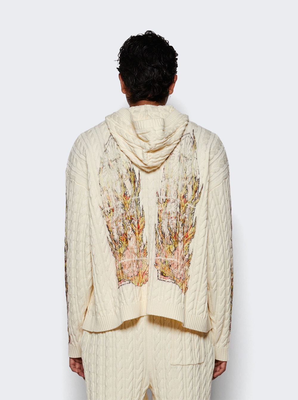 Flame Glass Cable Knit Hooded Pullover Cream - 4