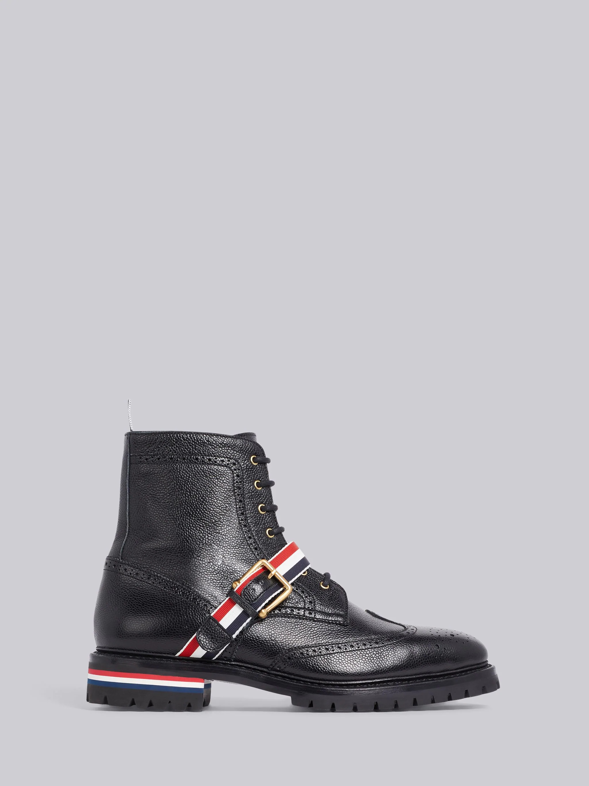 Black Pebbled RWB Strap Wingtip Boot - 1