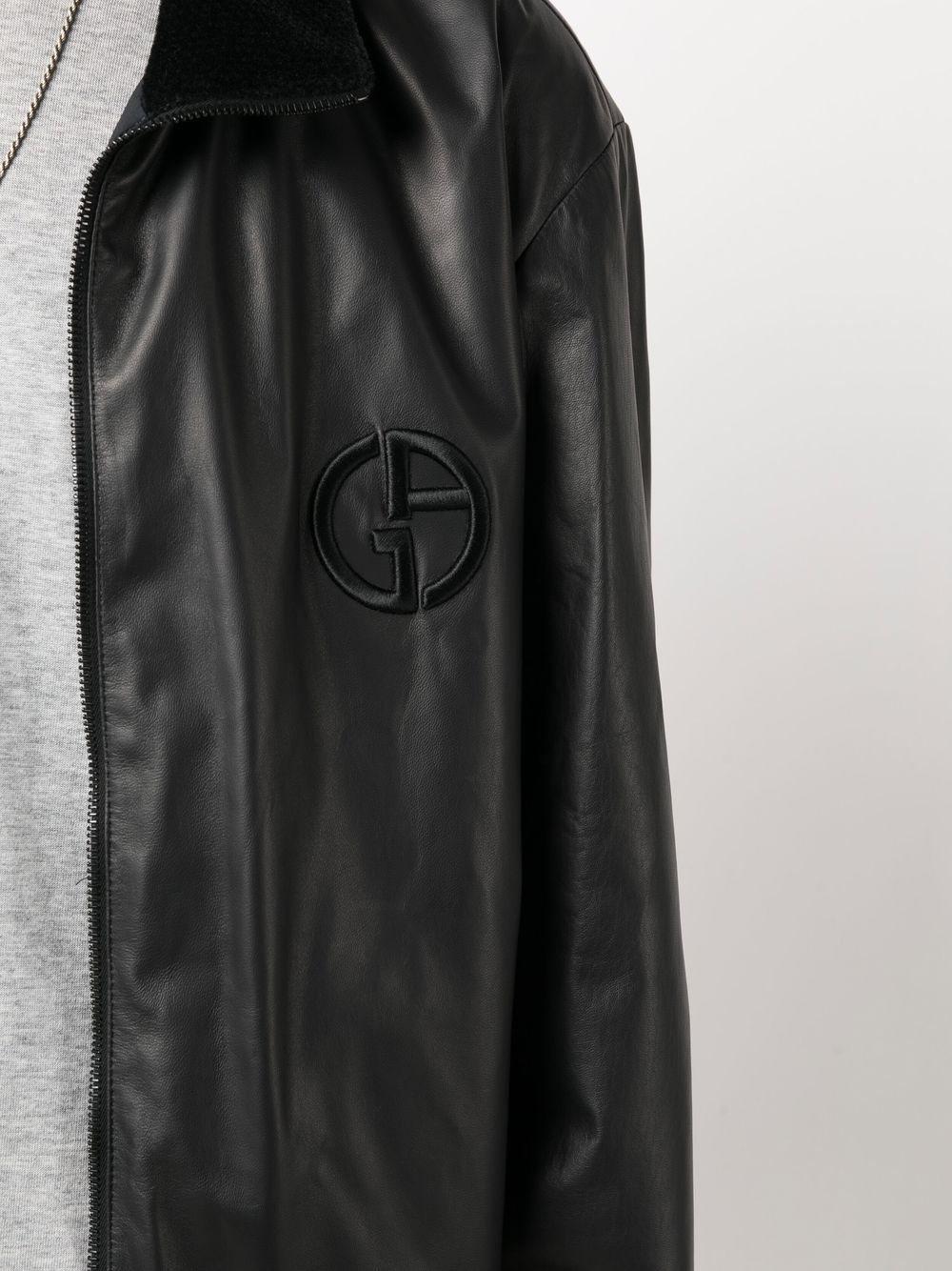 embossed-logo leather jacket - 5