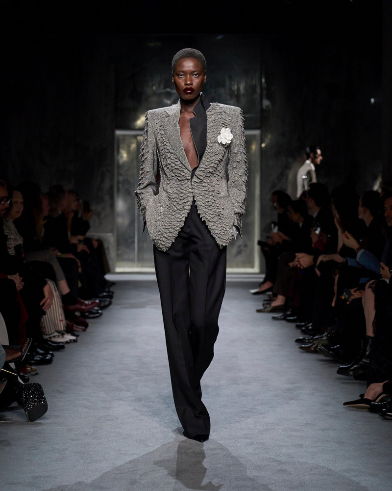 WOOL SILK BLEND HIGH-WAISTED TUXEDO PANTS 7