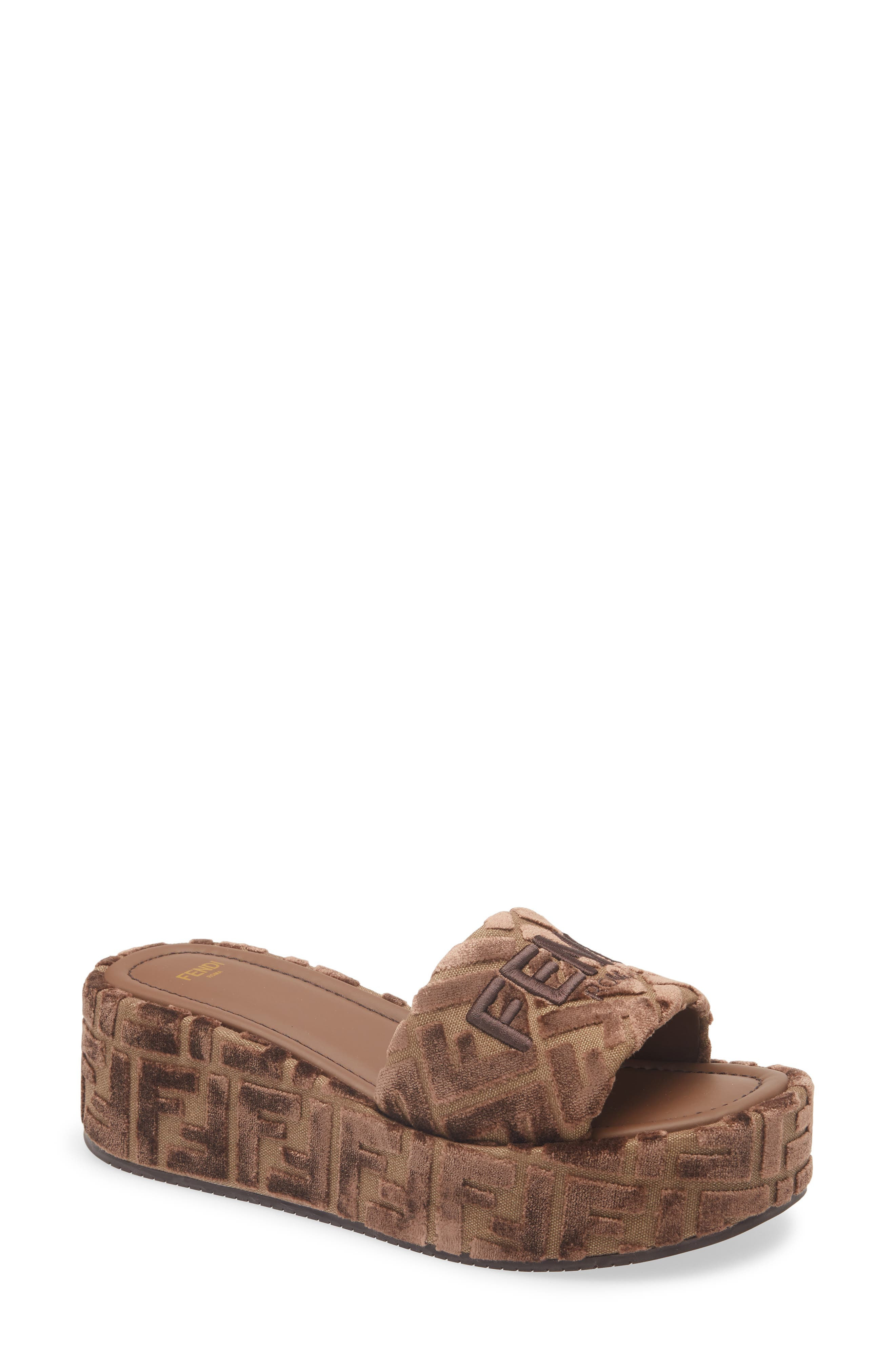 Fendi Sunshine Platform Wedge Slide Sandal in Beige/Chocolate at Nordstrom - 1