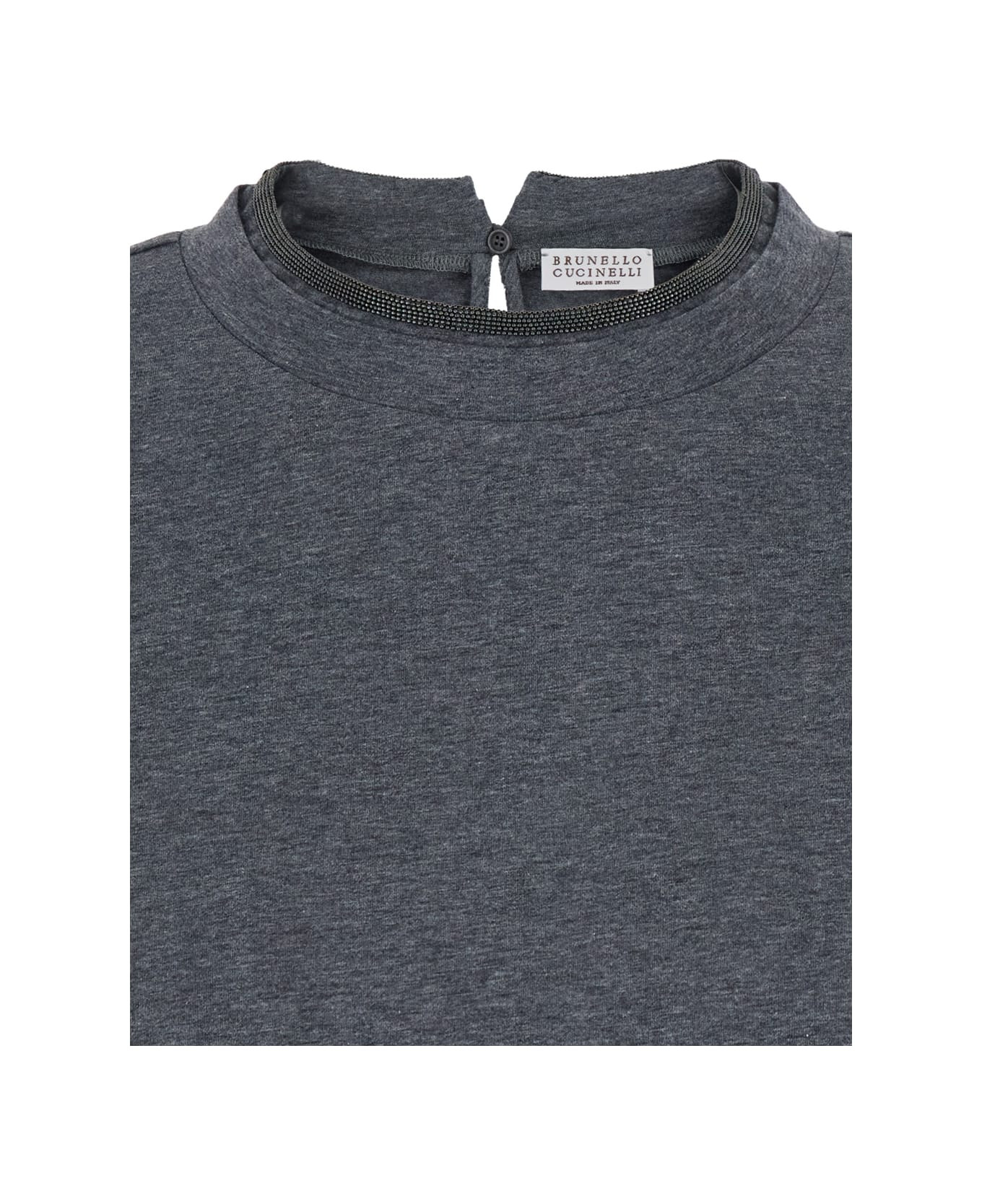 Grey Crewneck T-shirt With Monil Detail On The Collar And Rear Cut-out In Cotton Stretch Woman - 3