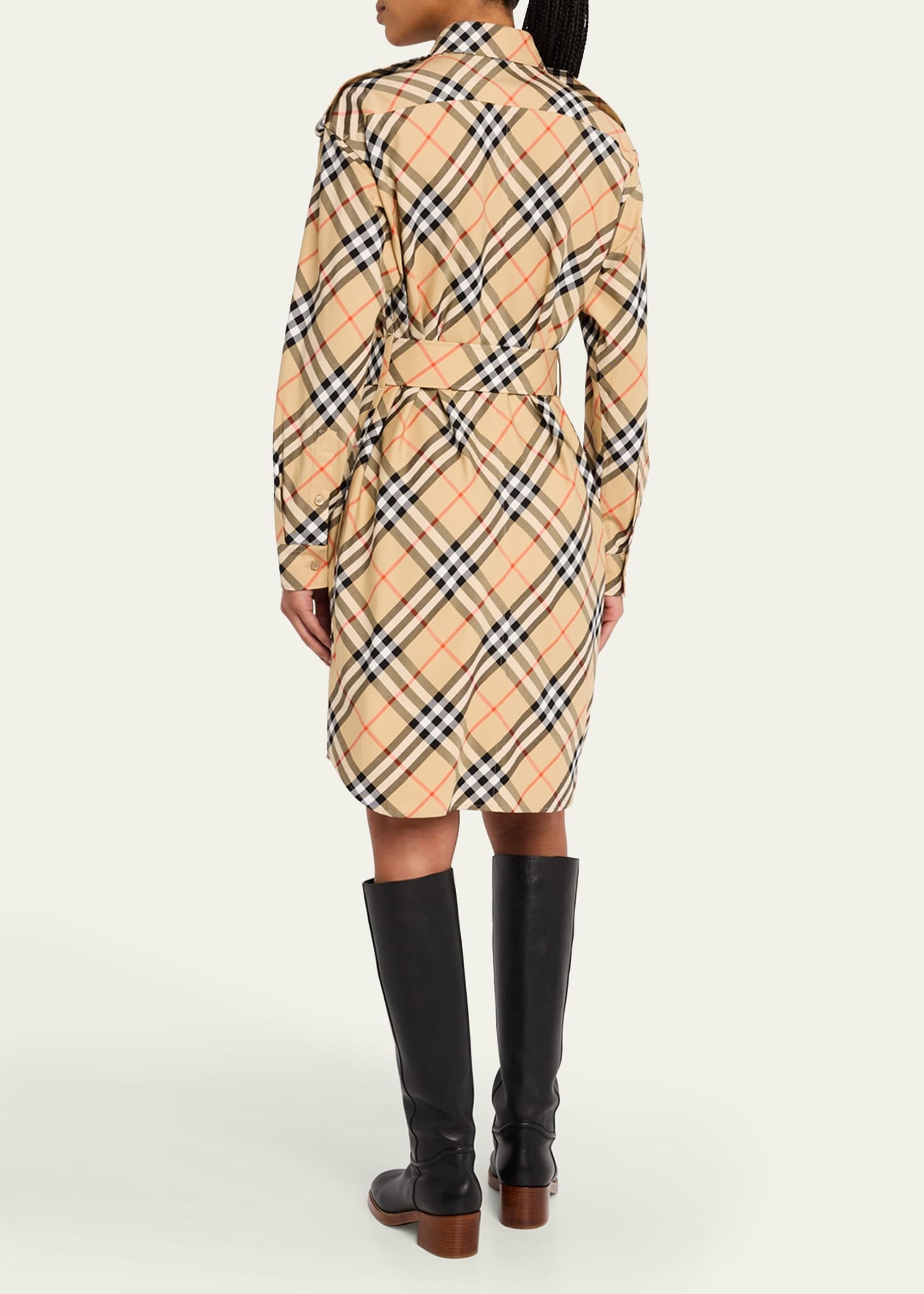Check Belted Long-Sleeve Shirtdress - 3