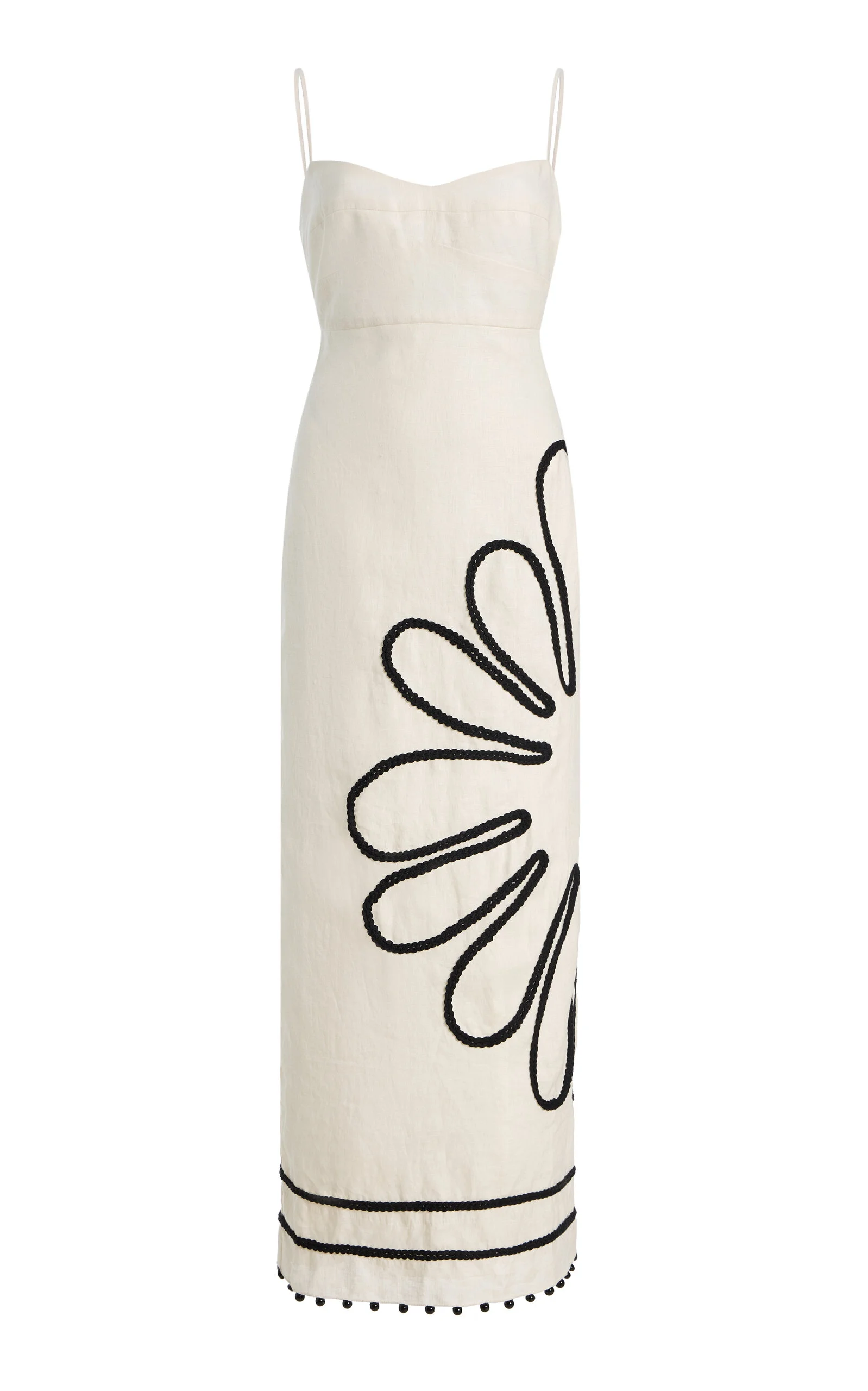 Exclusive Paloma Embroidered Linen Midi Dress black/white - 1