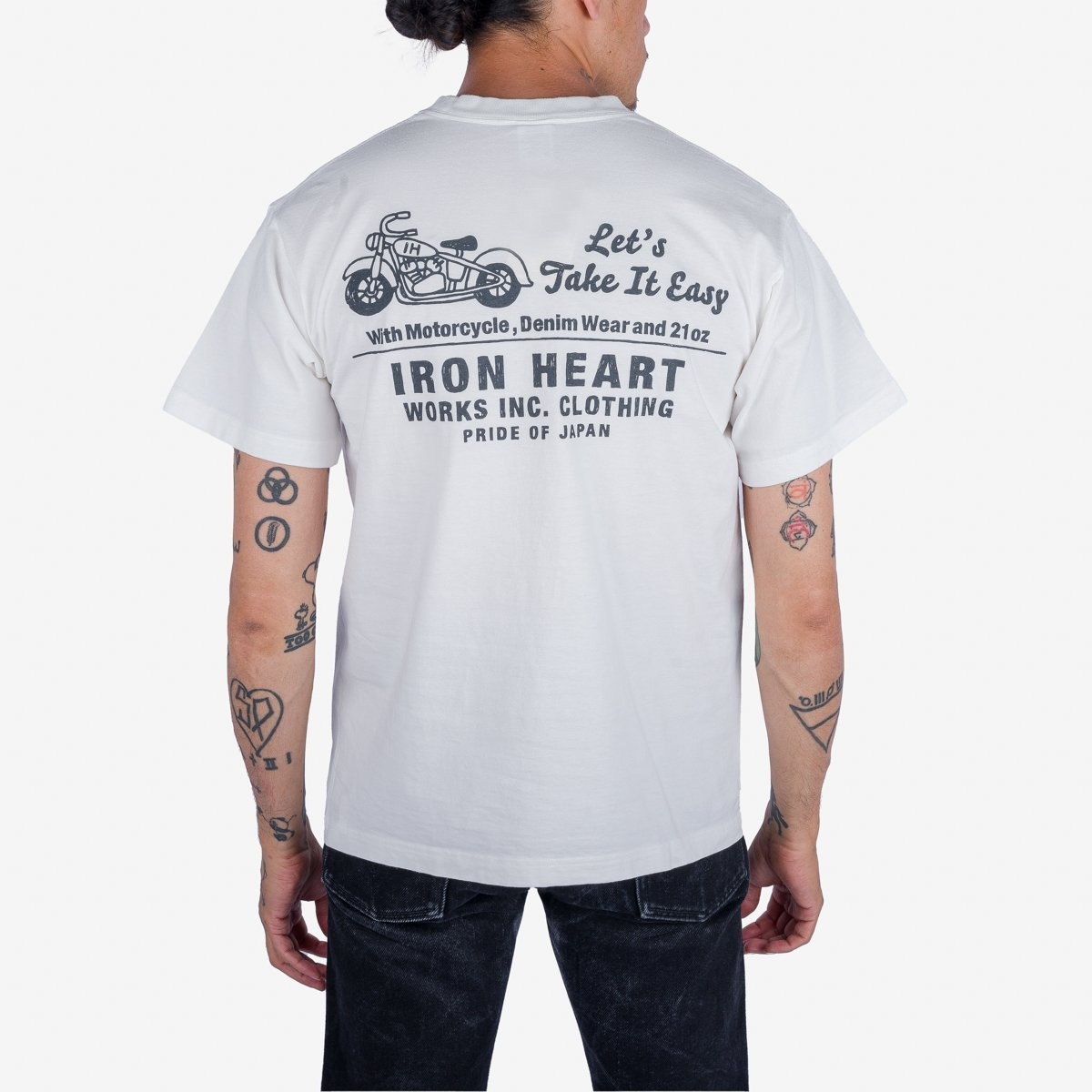 IHT-2404-WHT 7.5oz Printed Loopwheel Crew Neck T-Shirt - White - 3