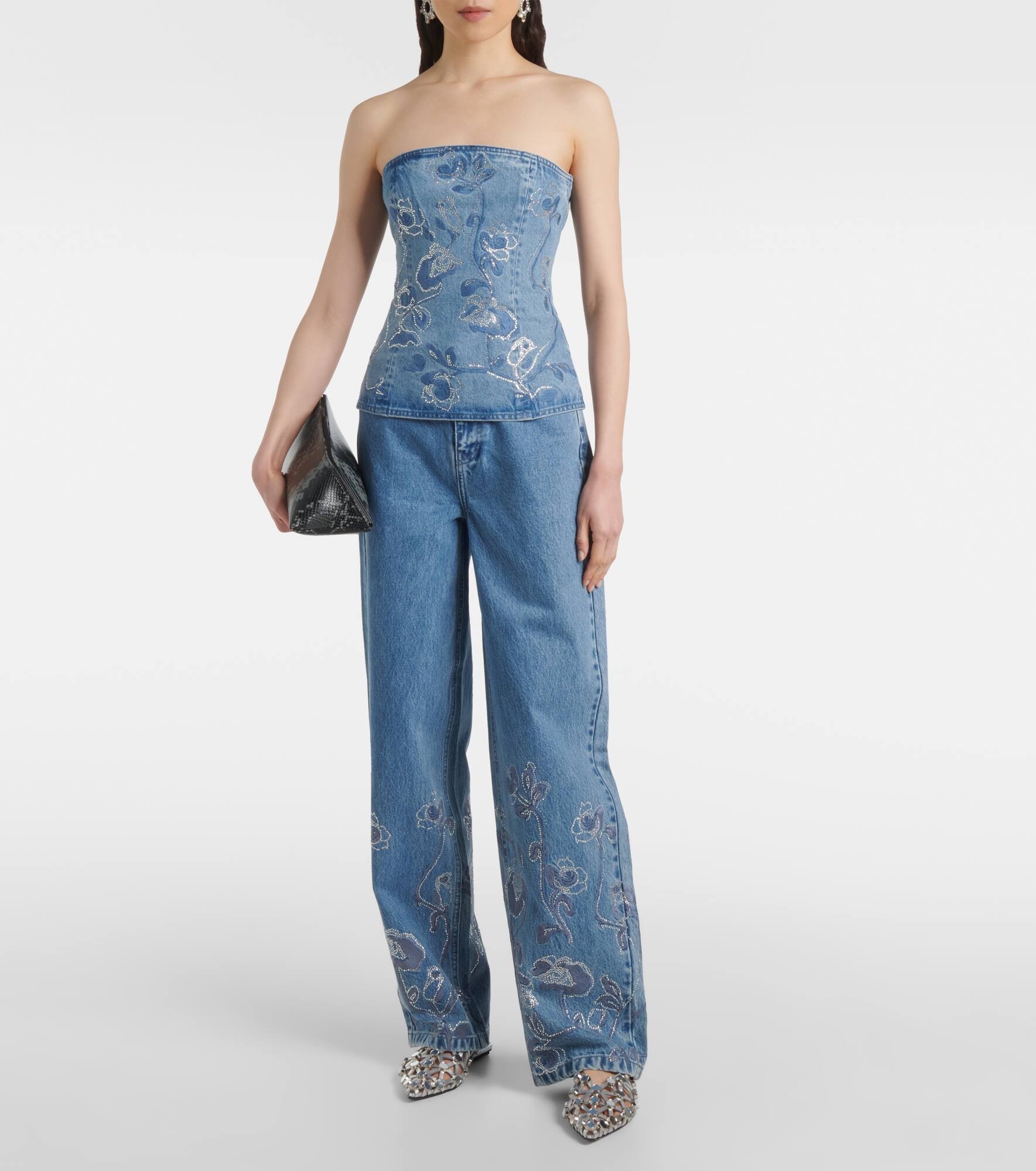 Floral embellished wide-leg jeans - 2